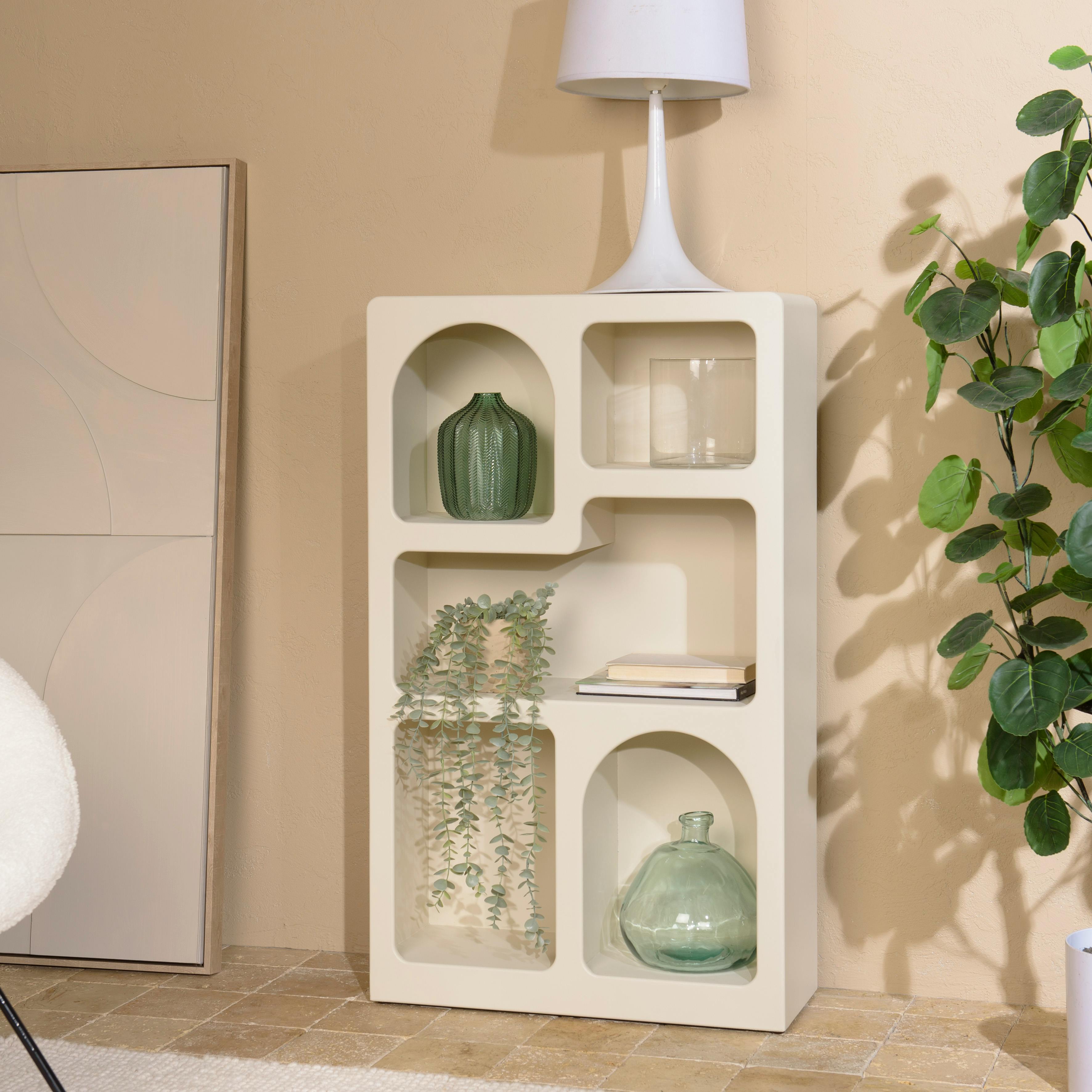 Etagère 5 niches 60x24cm en bois peint couleur beige NELIA