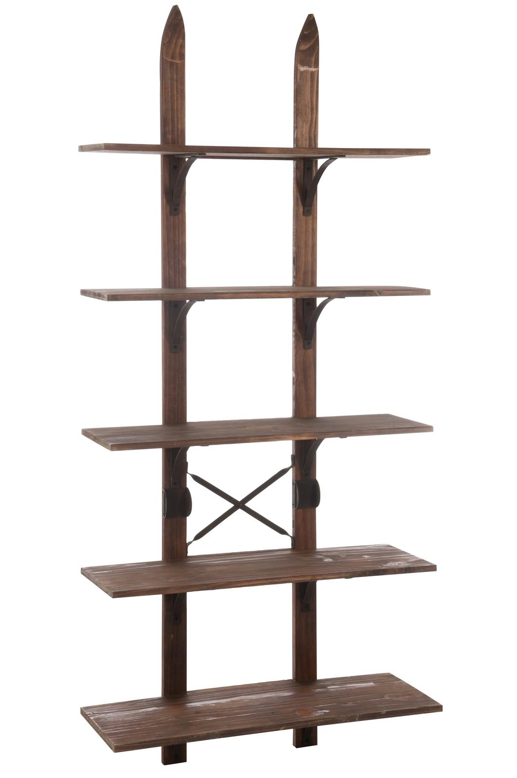 Etagère 5 niveaux en bois, armature déco skis H176cm