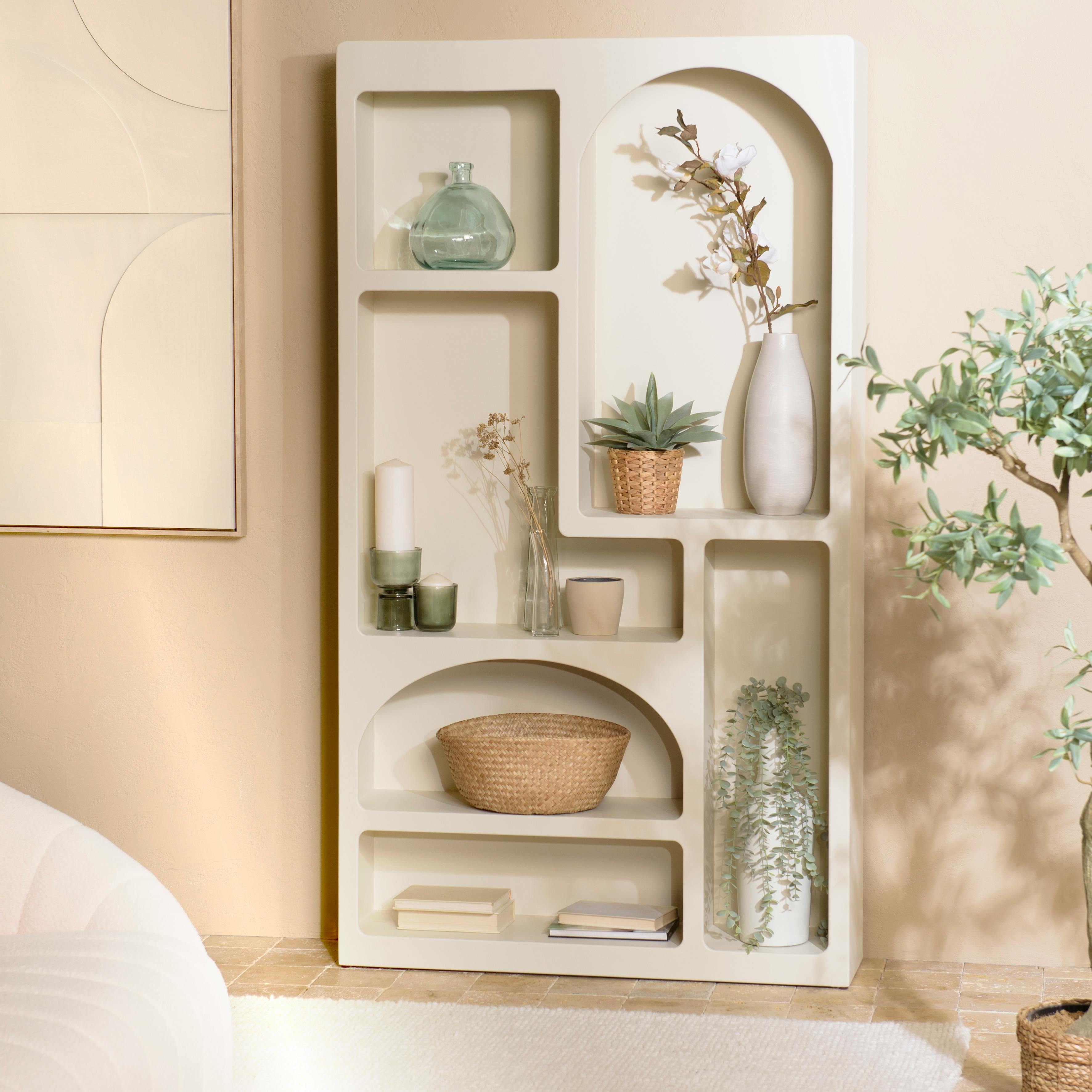 Etagère 6 niches 100x26cm en bois peint couleur beige NELIA