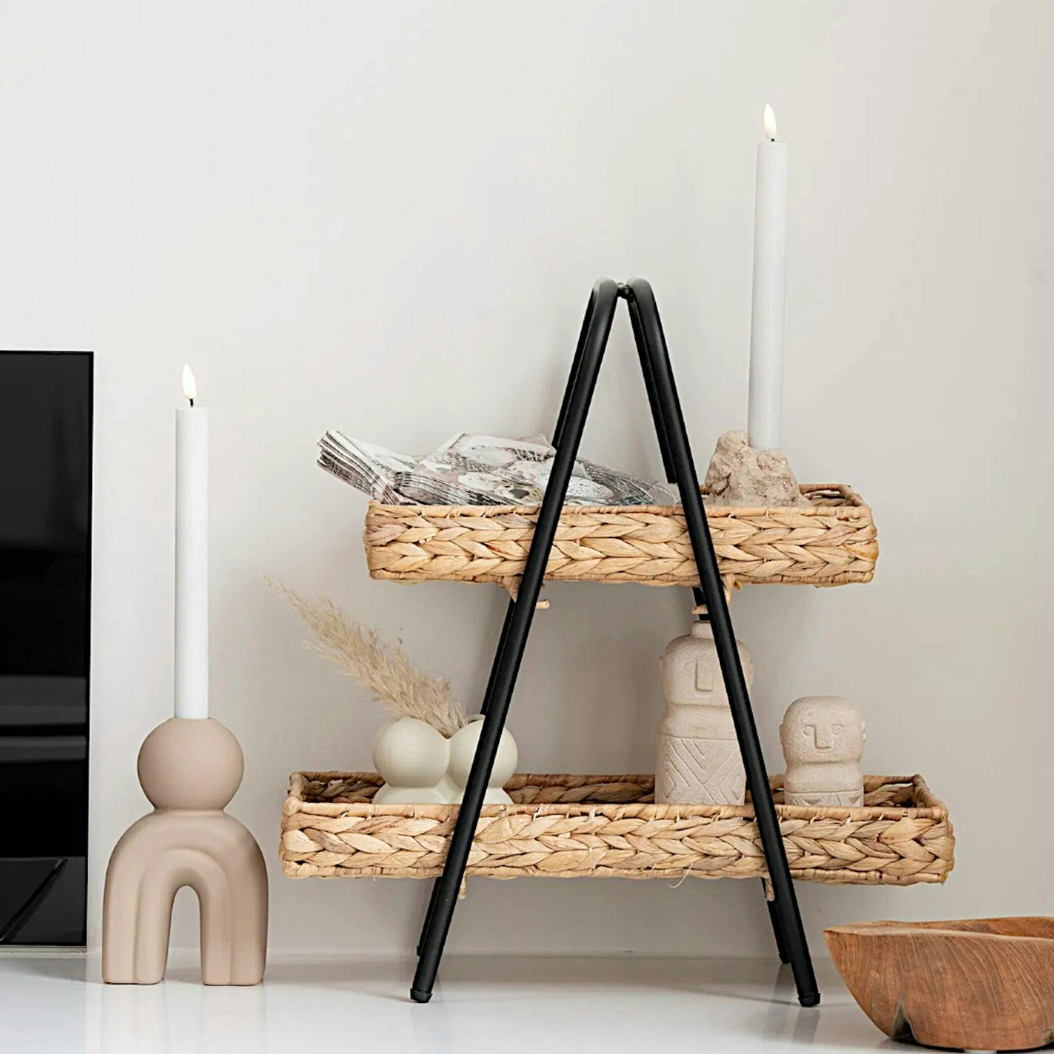 Etagère à poser 2 plateaux en jonc de mer tressé