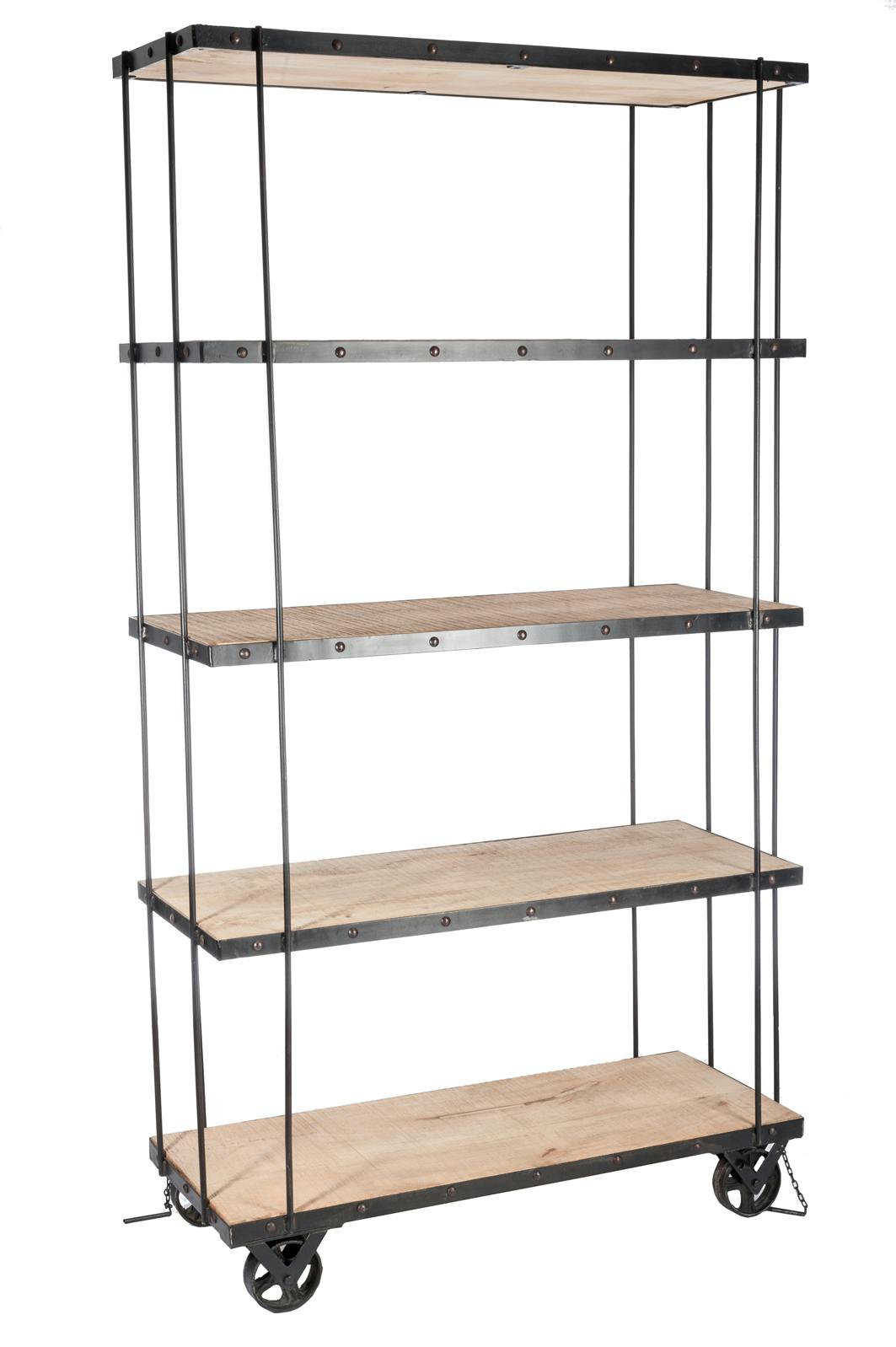 Etagère à roulettes 4 niveaux bois et métal - 102x40x190cm LANDAISE