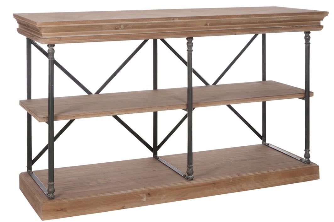 Etagère basse 3 niveaux bois et métal noir - 153x53x88cm
