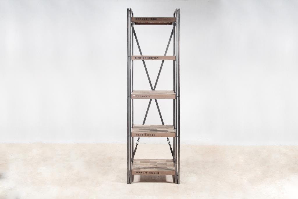 Bibliotheque etagere en bois recycle et metal de style indutriel
