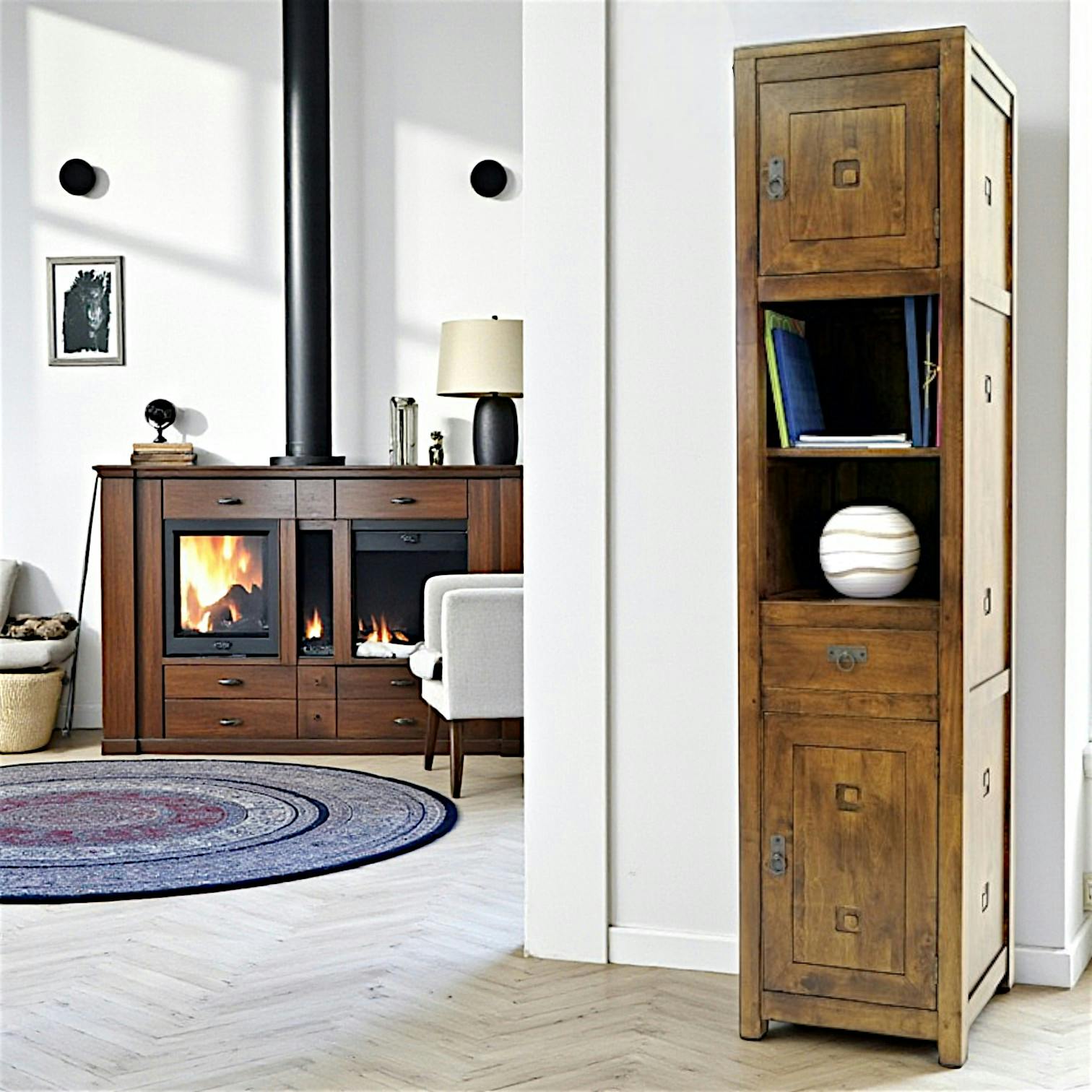 Etagère colonne 2 portes 1 tiroir hévéa H190cm TESSA