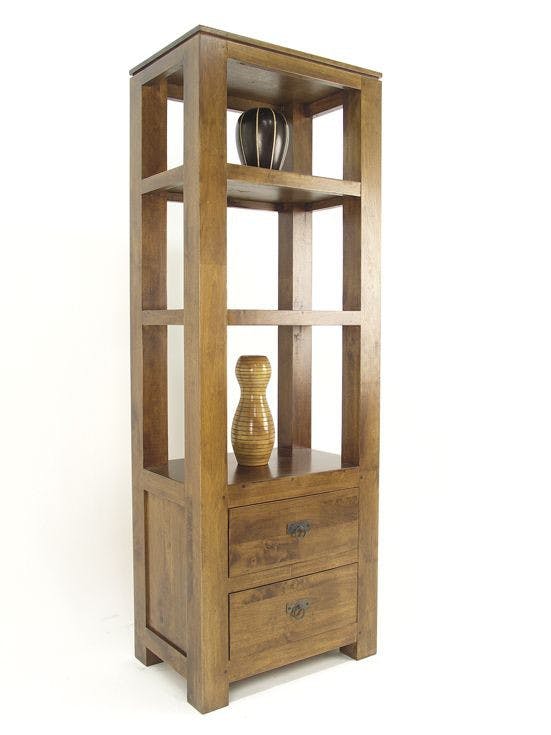 Etagère colonne 2 tirois hévéa massif H170cm HELENA