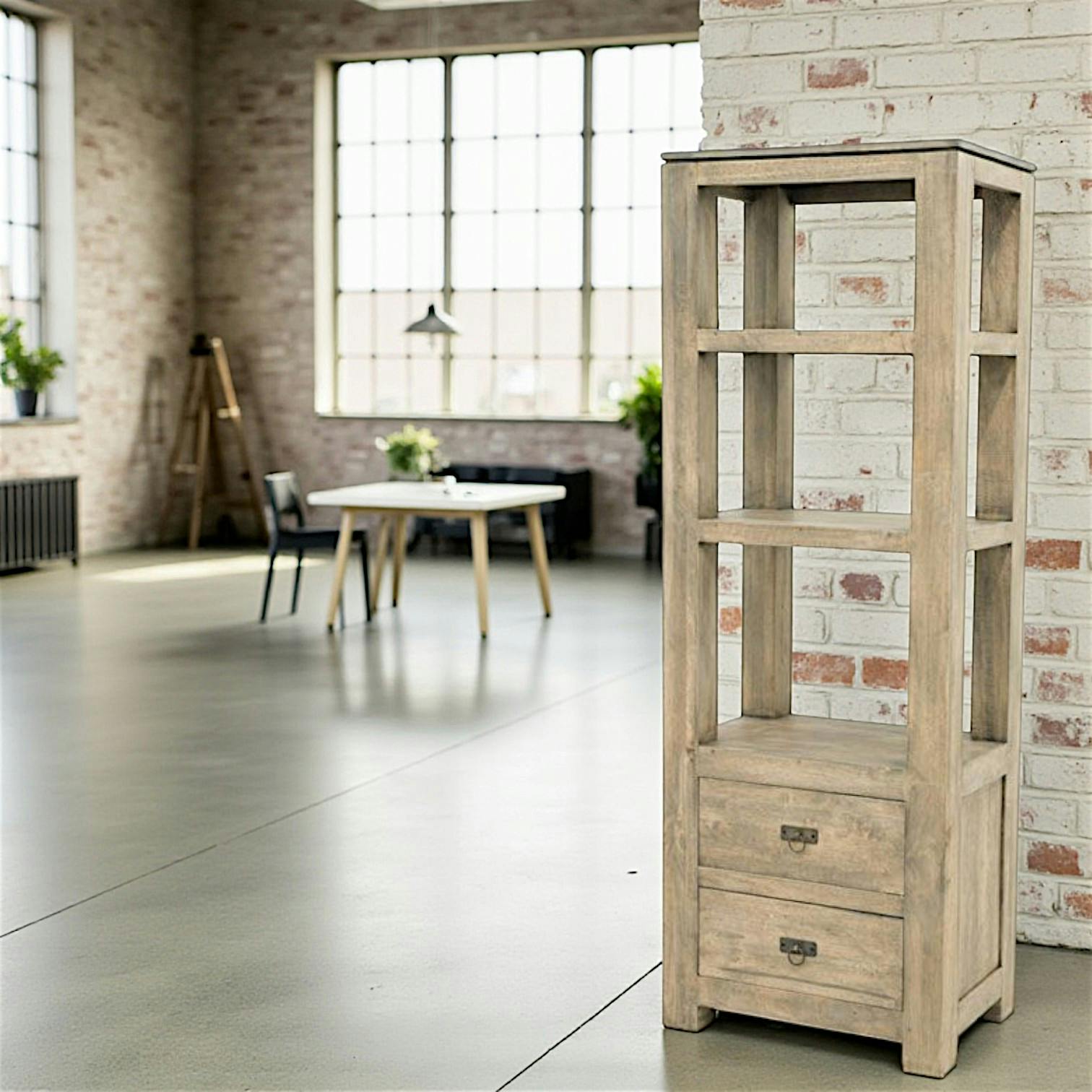 Etagère colonne 2 tirois hévéa massif H170cm HELENA