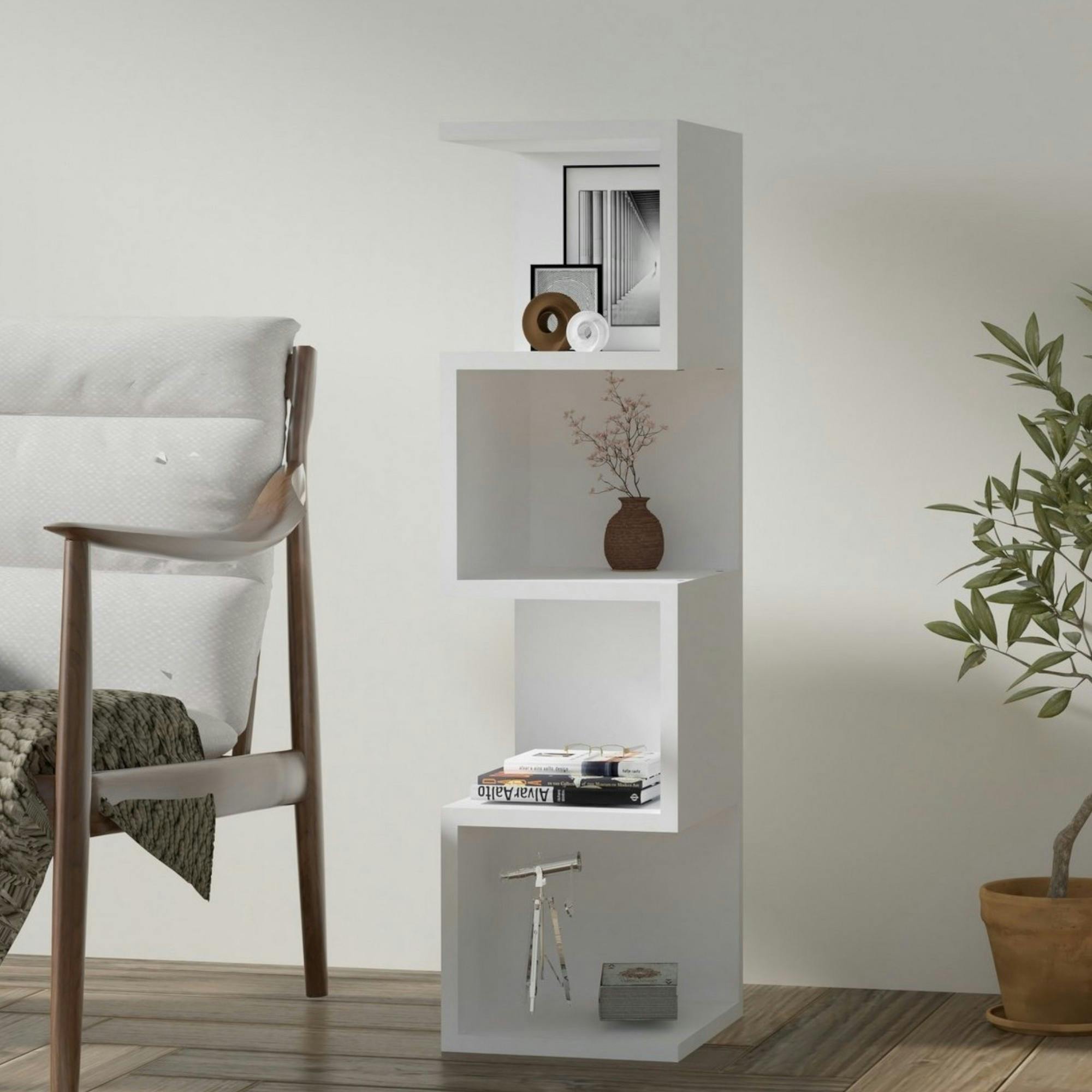 Étagère colonne design blanche - niches zigzag MARFA