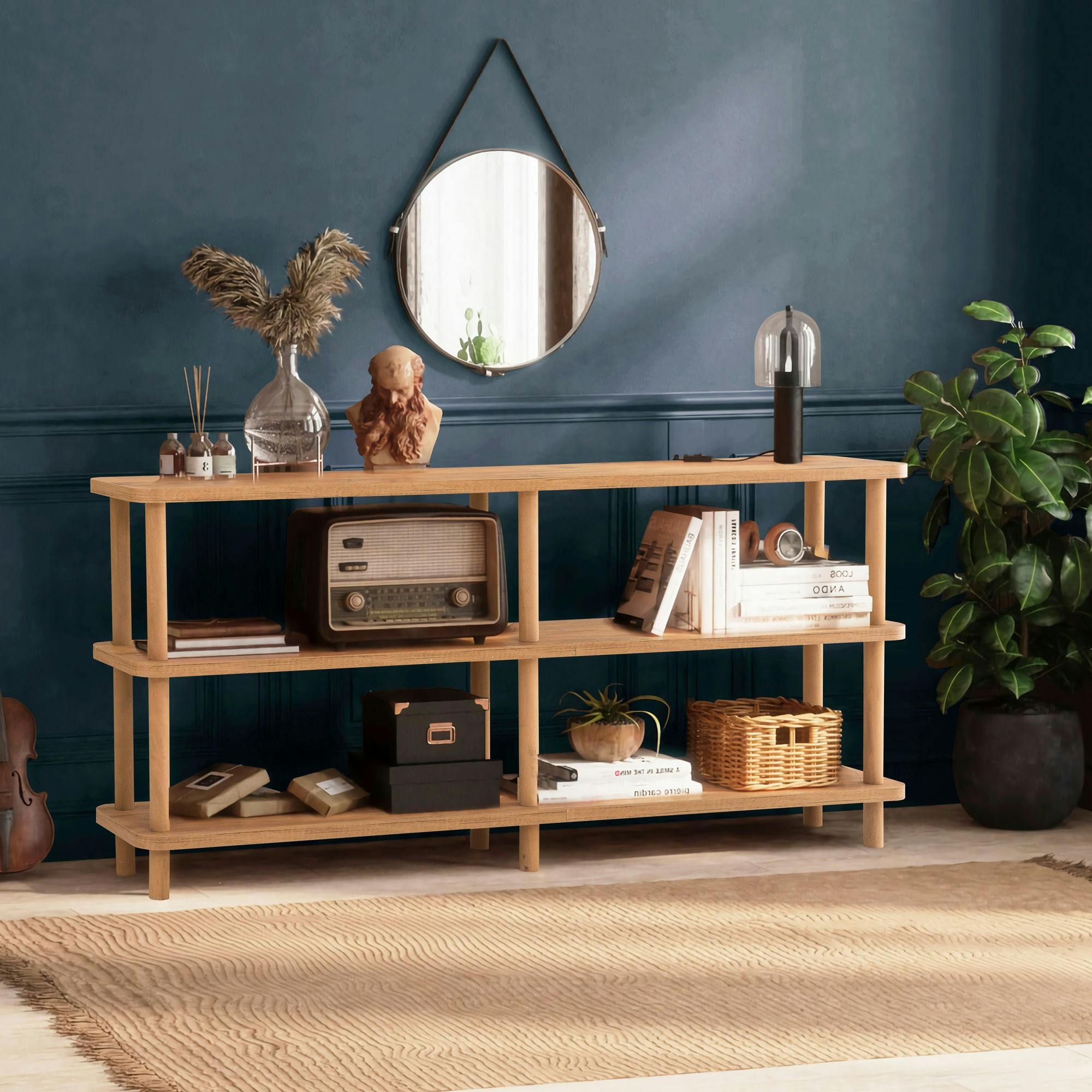 Étagère console effet bois clair 150 cm - 3 niveaux MARFA