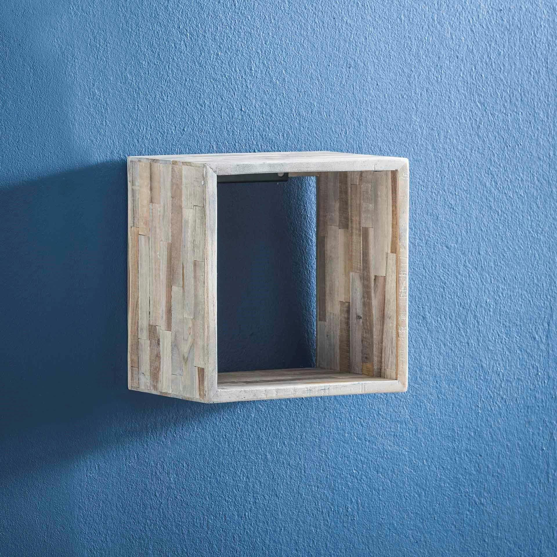 Etagère cube bois de teck recyclé finition vieillie 30 cm JAVA