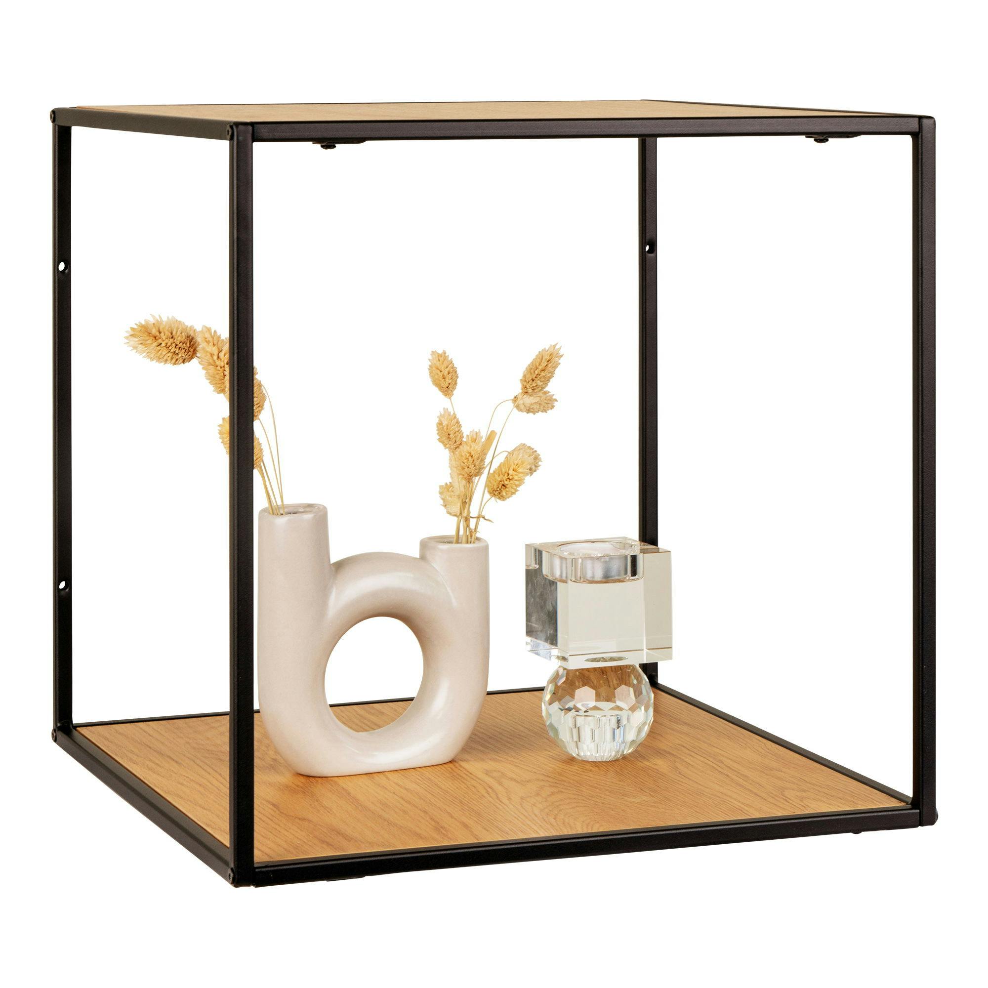 Etagère cube design effet bois clair et métal noir TALLINN