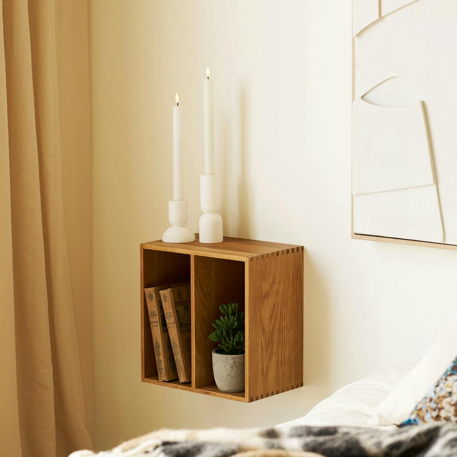 Etagère cube murale 2 niches bois de chêne 30 cm VARDE