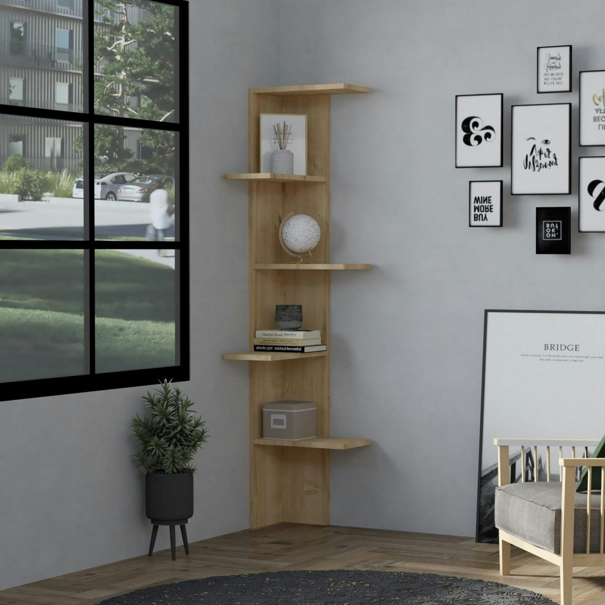 Étagère d'angle design effet bois clair MARFA