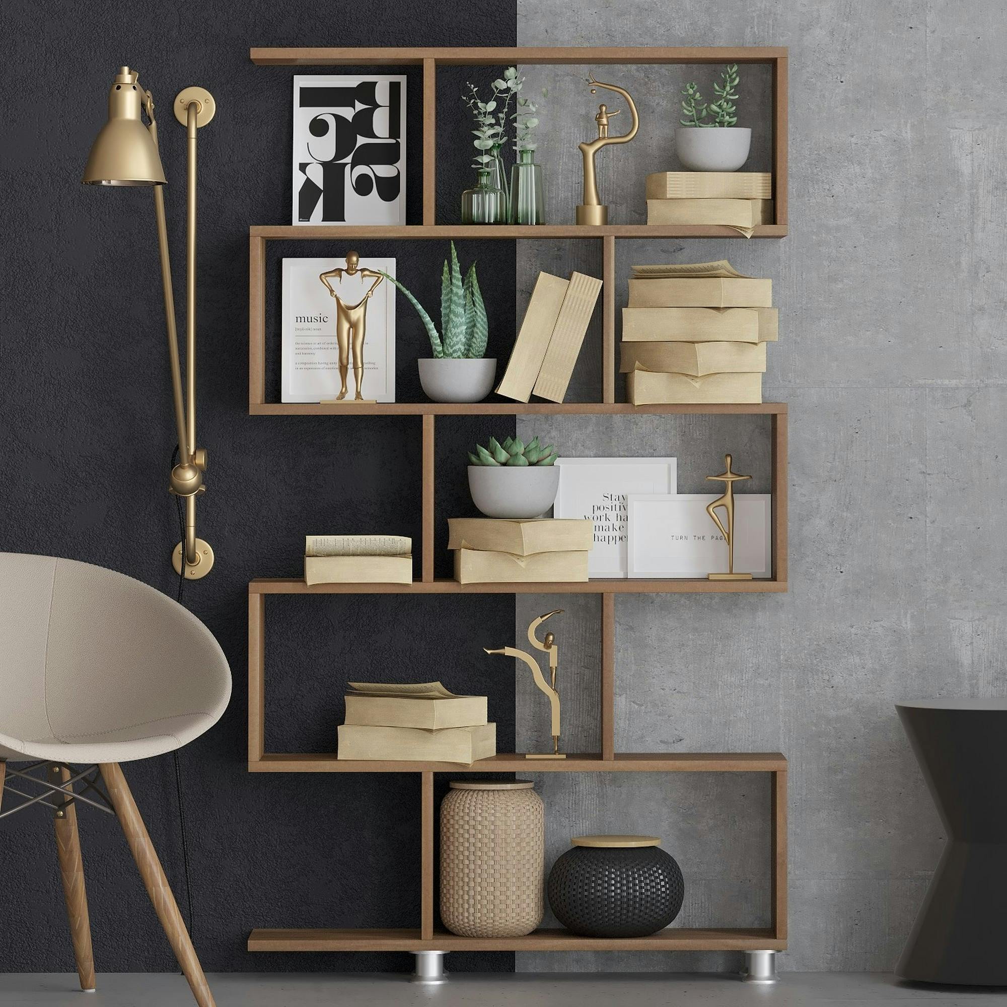 Etagère déstructurée effet bois de noyer - pieds métal JENA