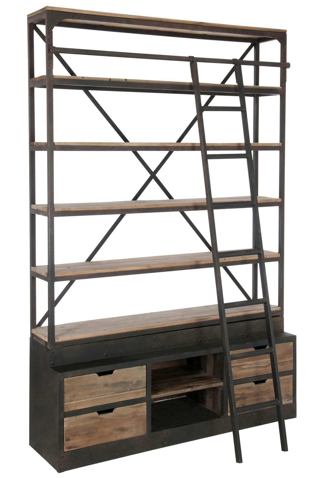 Étagère + échelle en pin et métal 160x45x245cm FOREST