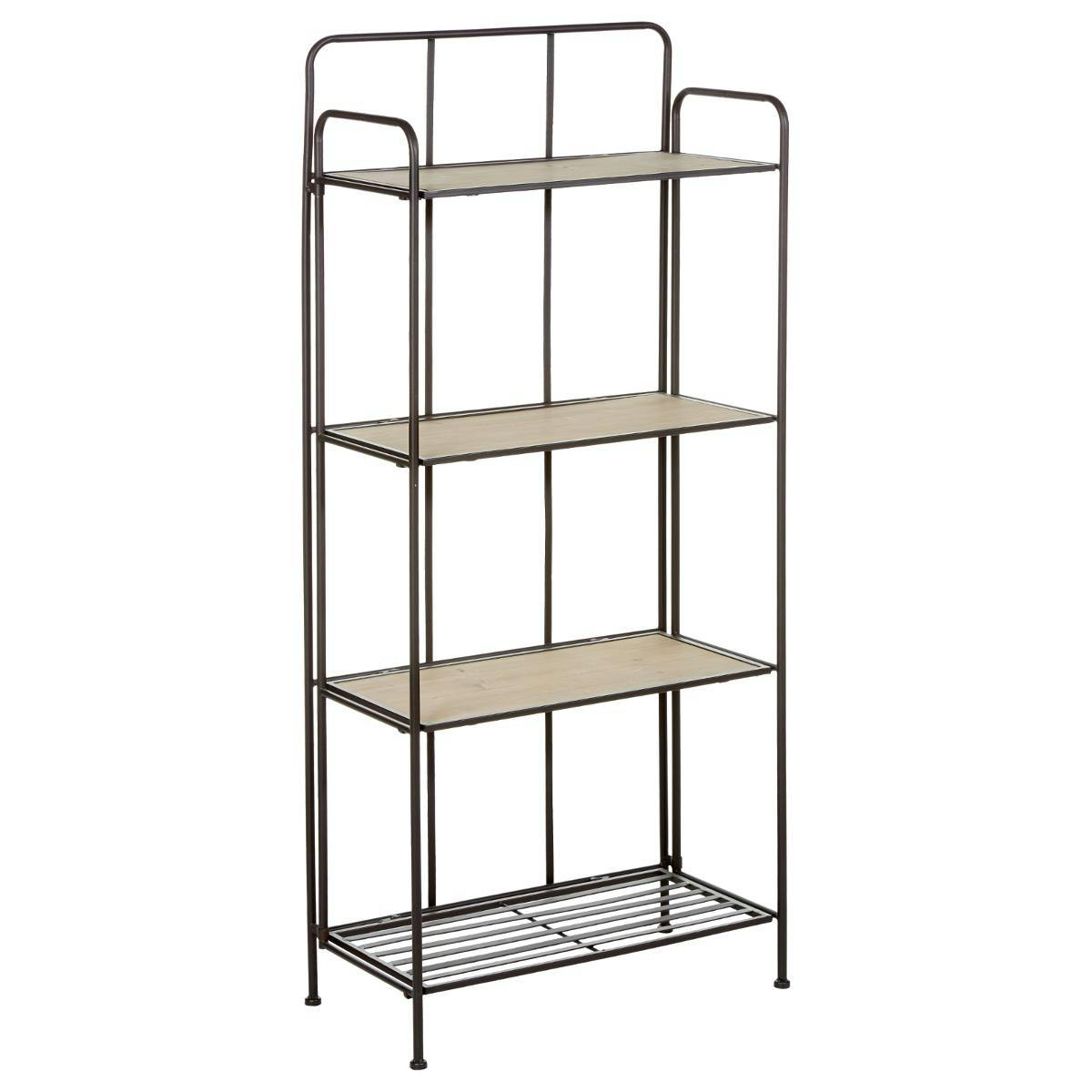 Etagère en métal gris 4 étages dont 3 avec plateau bois 60,5x30xH137,5cm