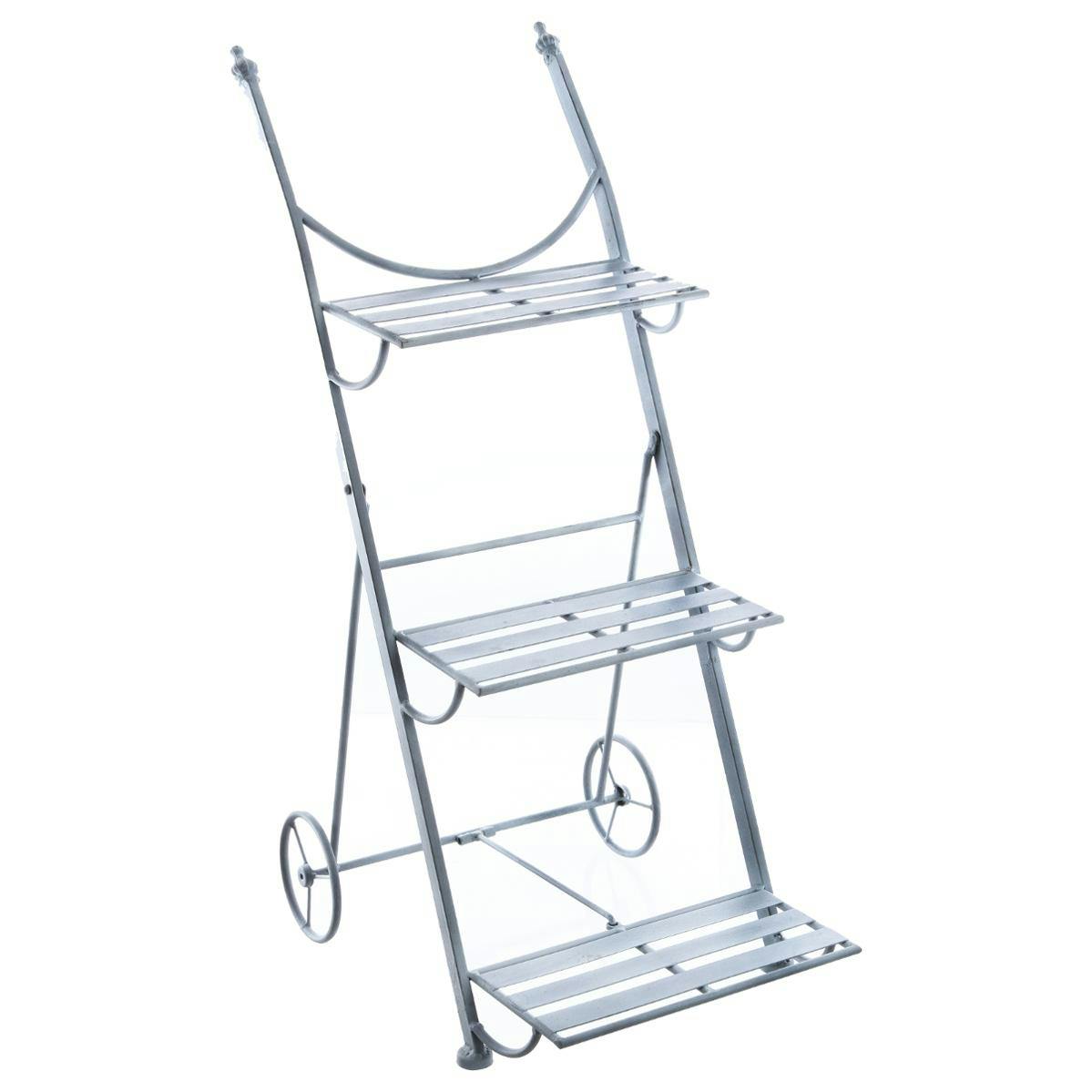 Etagère escalier 3 etages à roulettes en métal gris 37x58x83cm