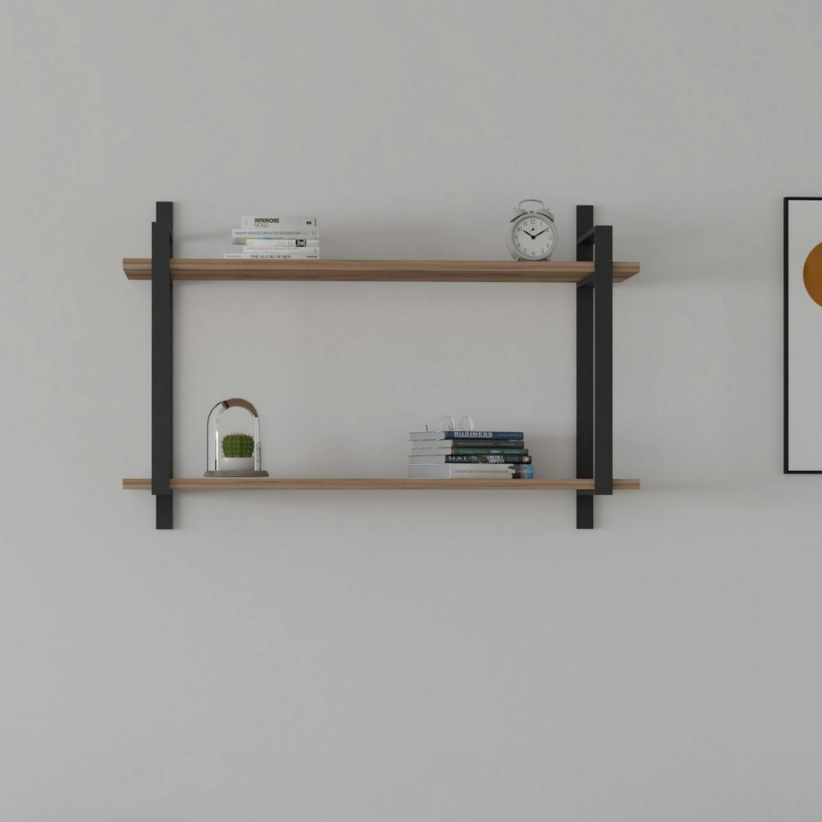 Étagère moderne décor bois 2 plateaux à cadres métal JENA