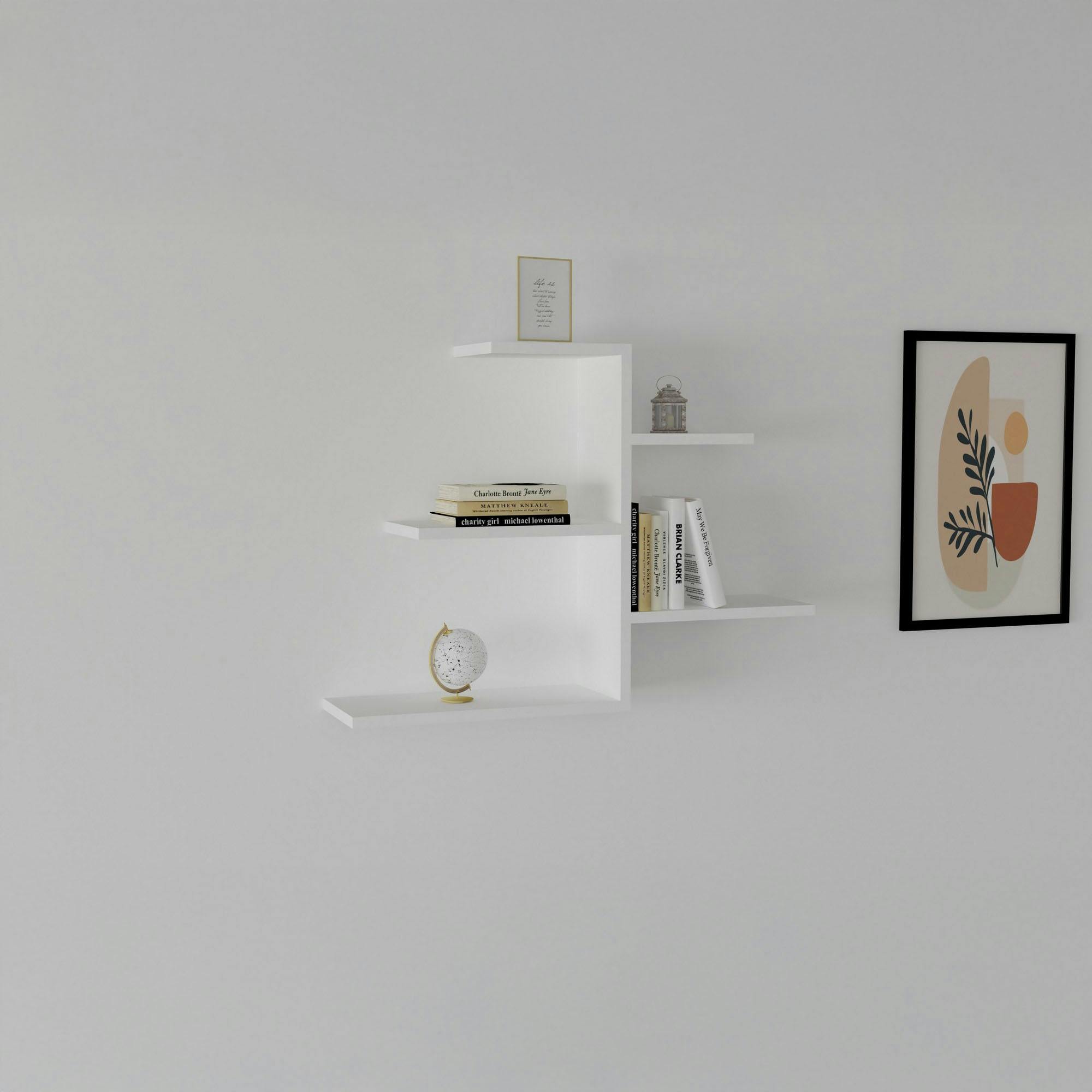 Étagère murale blanche design, 5 plateaux décalés MARFA