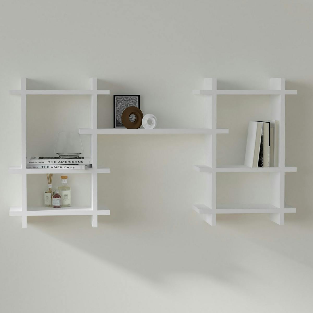 Étagère murale blanche design en H avec niches MARFA