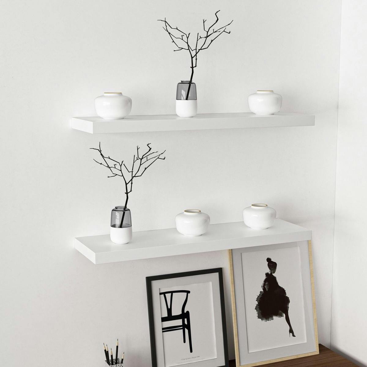 Étagère murale blanche flottante 80 cm (lot de 2) MARFA