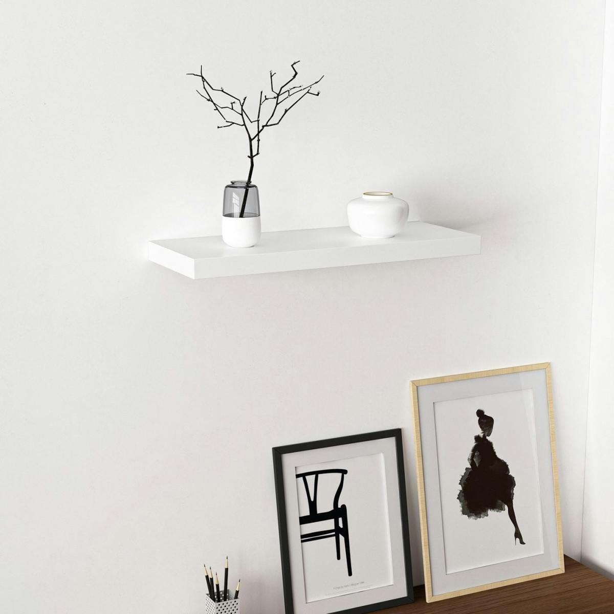 Étagère murale blanche flottante style moderne 60 cm MARFA