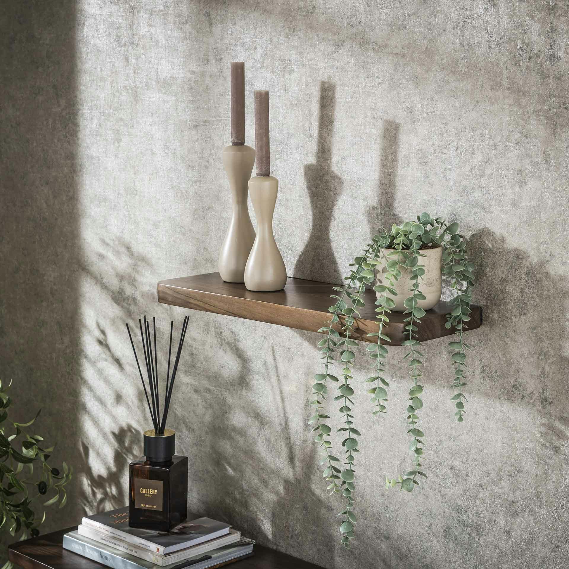 Etagère murale bois d’acacia brun bords arrondis 60 cm NAKO
