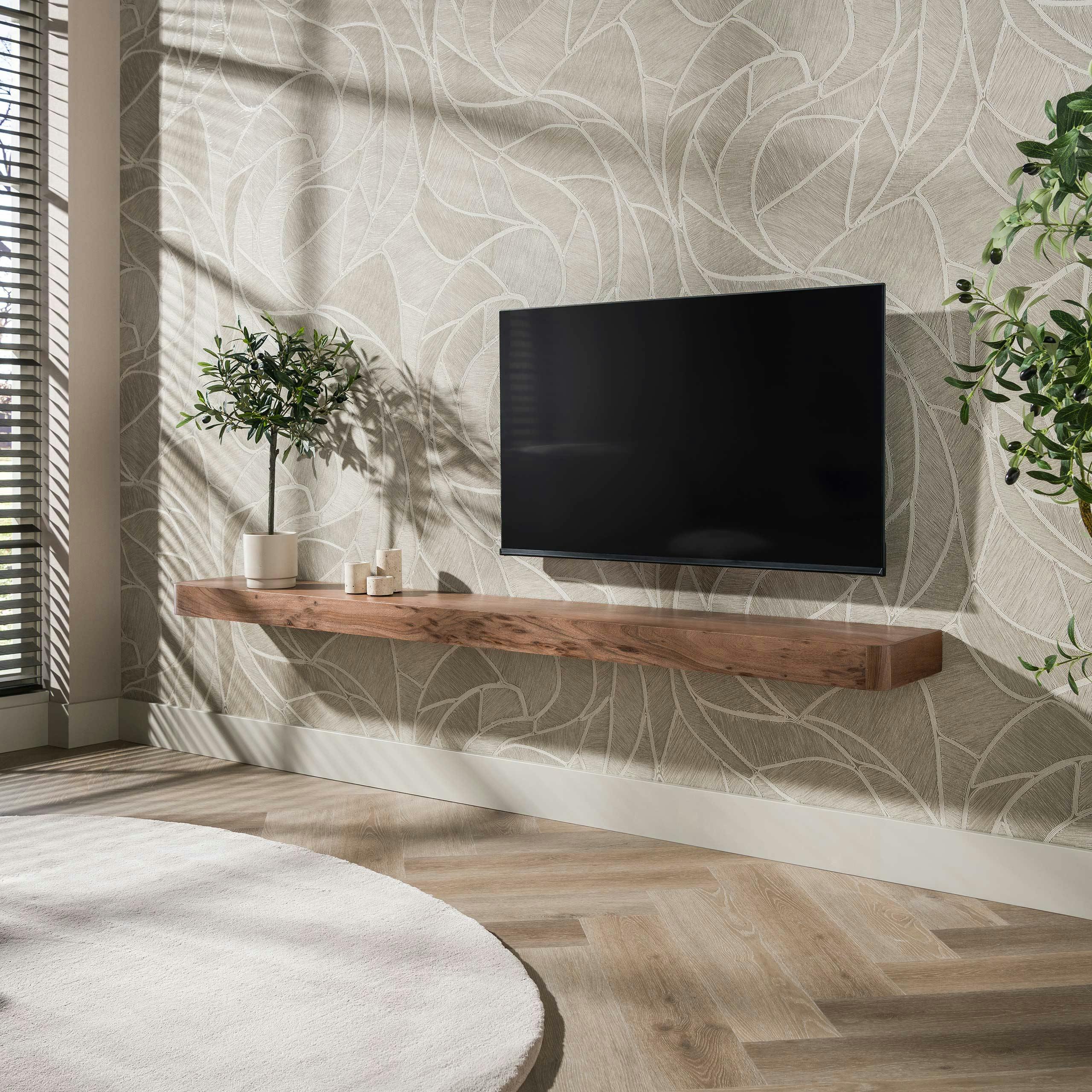 Etagère murale bois foncé plateau épais 200 cm NAKO