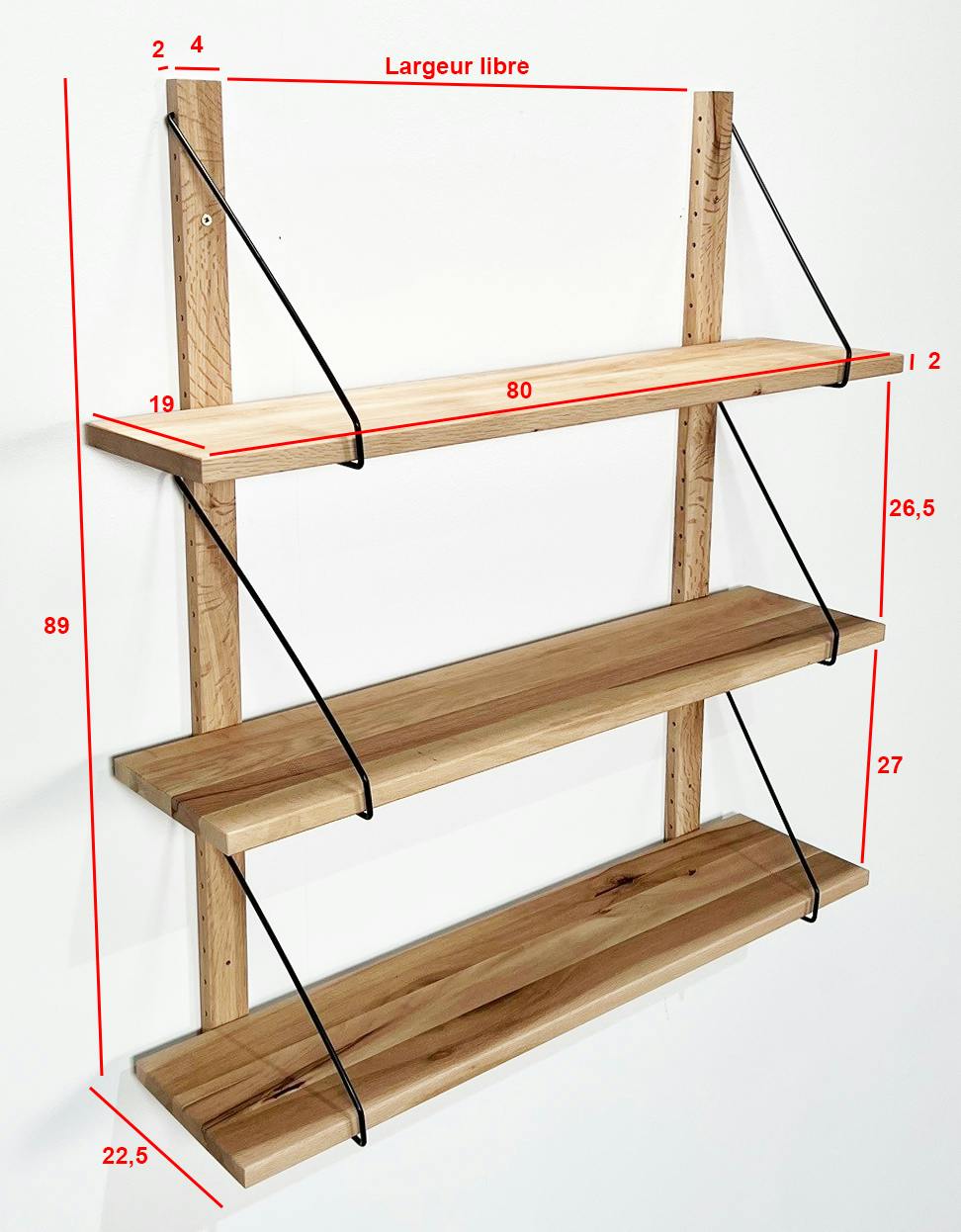 Planche D'appui Mural En Frêne Massif LAMO - Largeur 60 Cm, Style Moderne, Pour Rebord Ou étagère