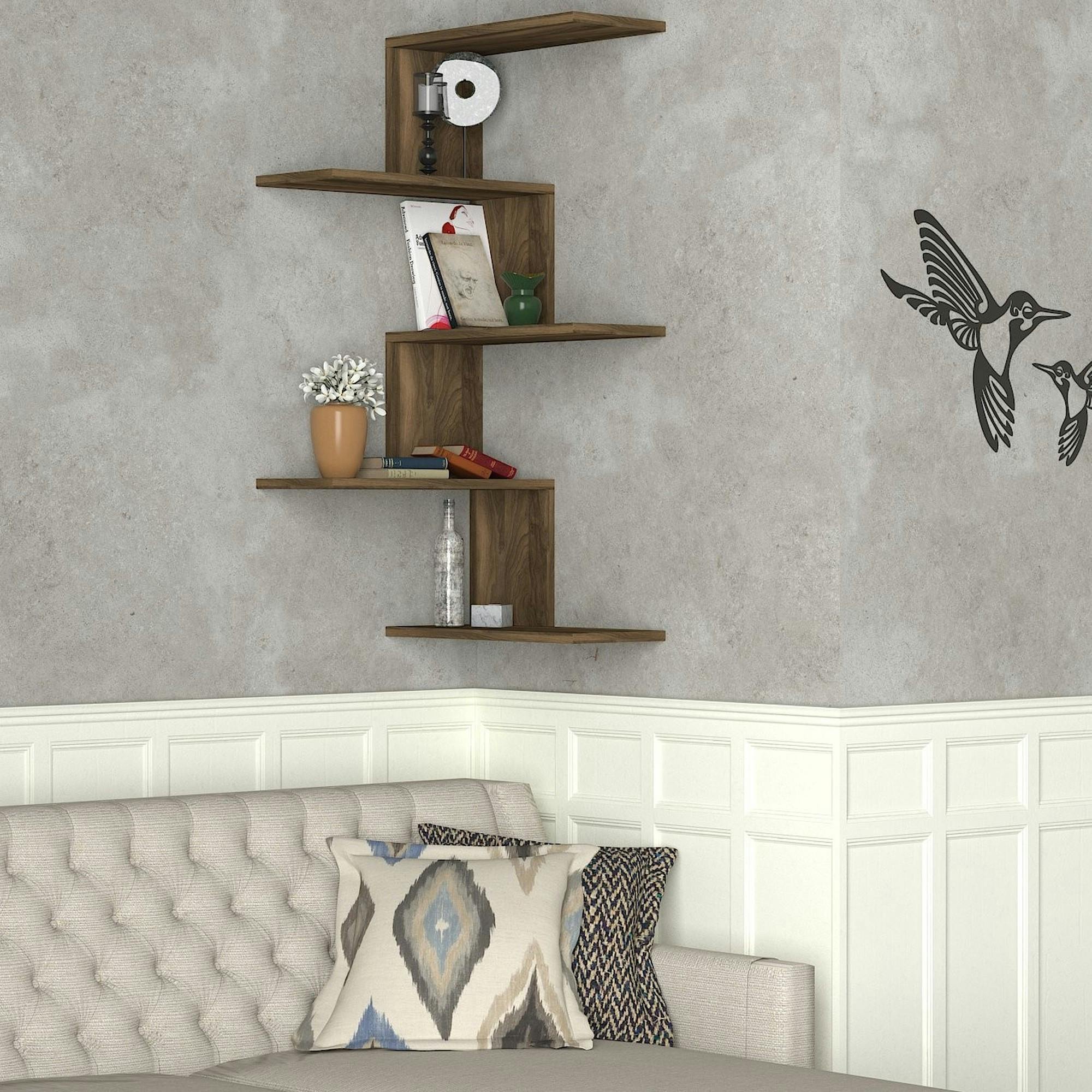 Etagère murale d'angle design effet bois de noyer MARFA