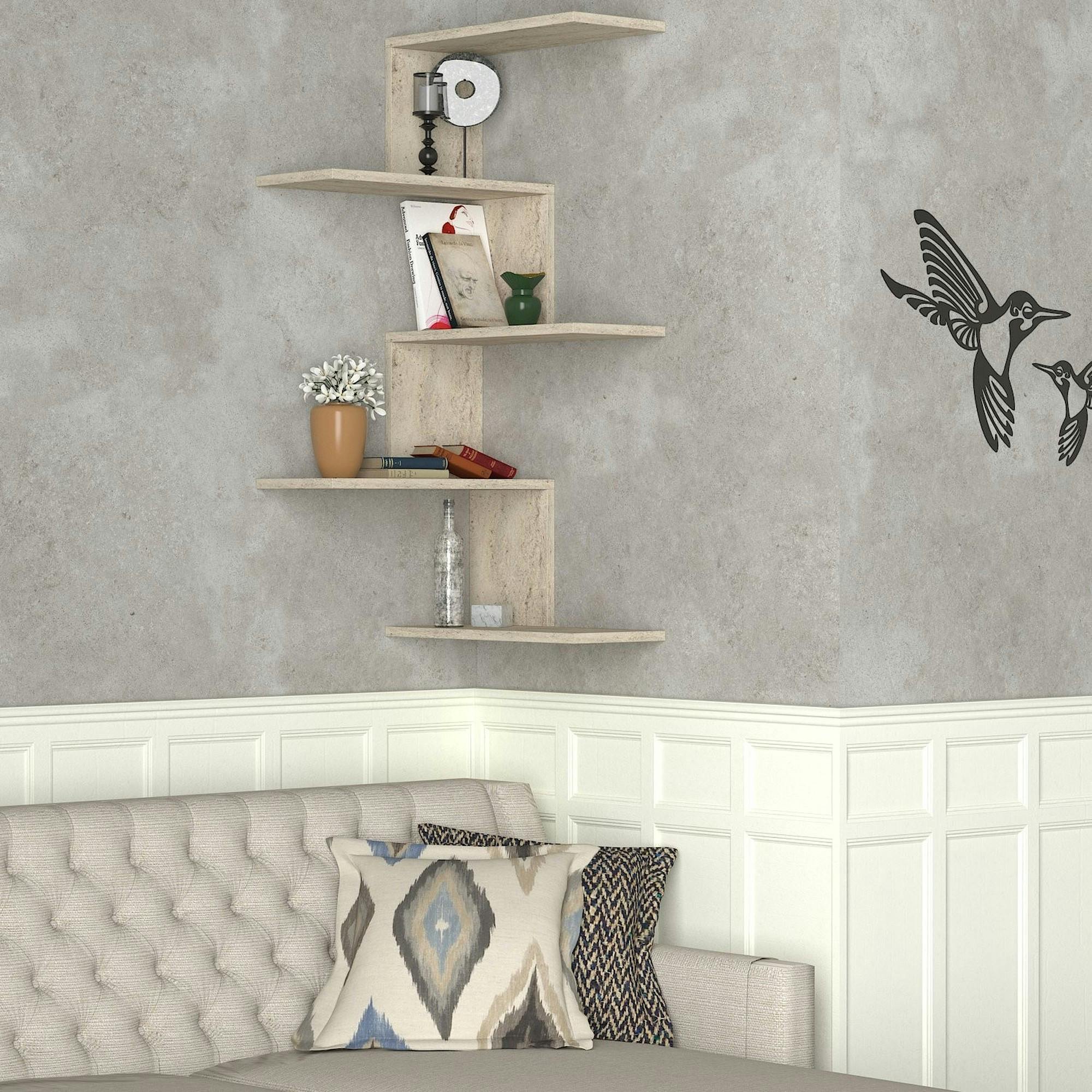 Etagère murale d'angle design effet travertin MARFA