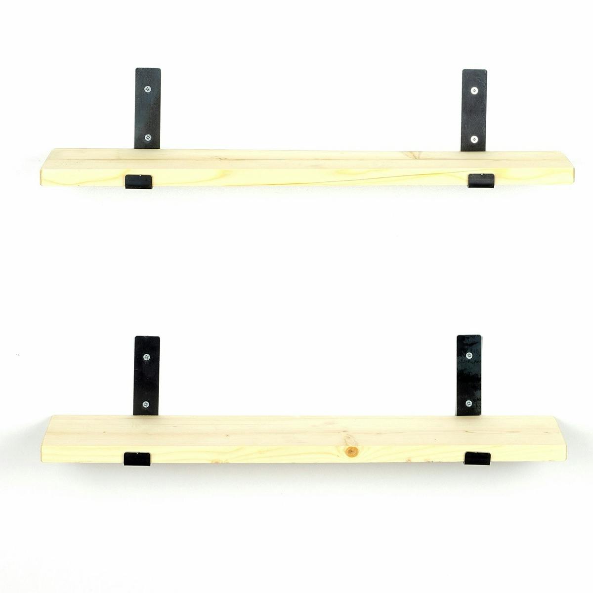 Etagère murale décor bois clair avec supports noirs (x2) JENA