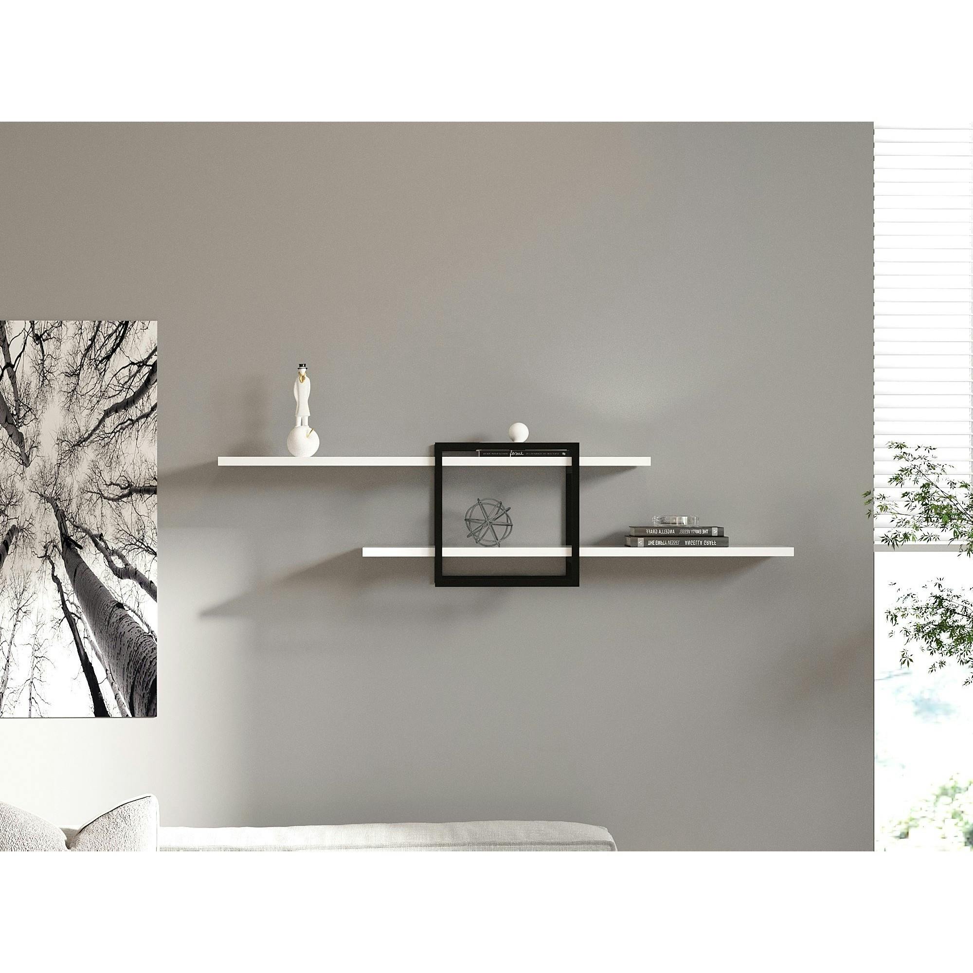 Étagère murale design blanche - 1 cube, 2 plateaux JENA