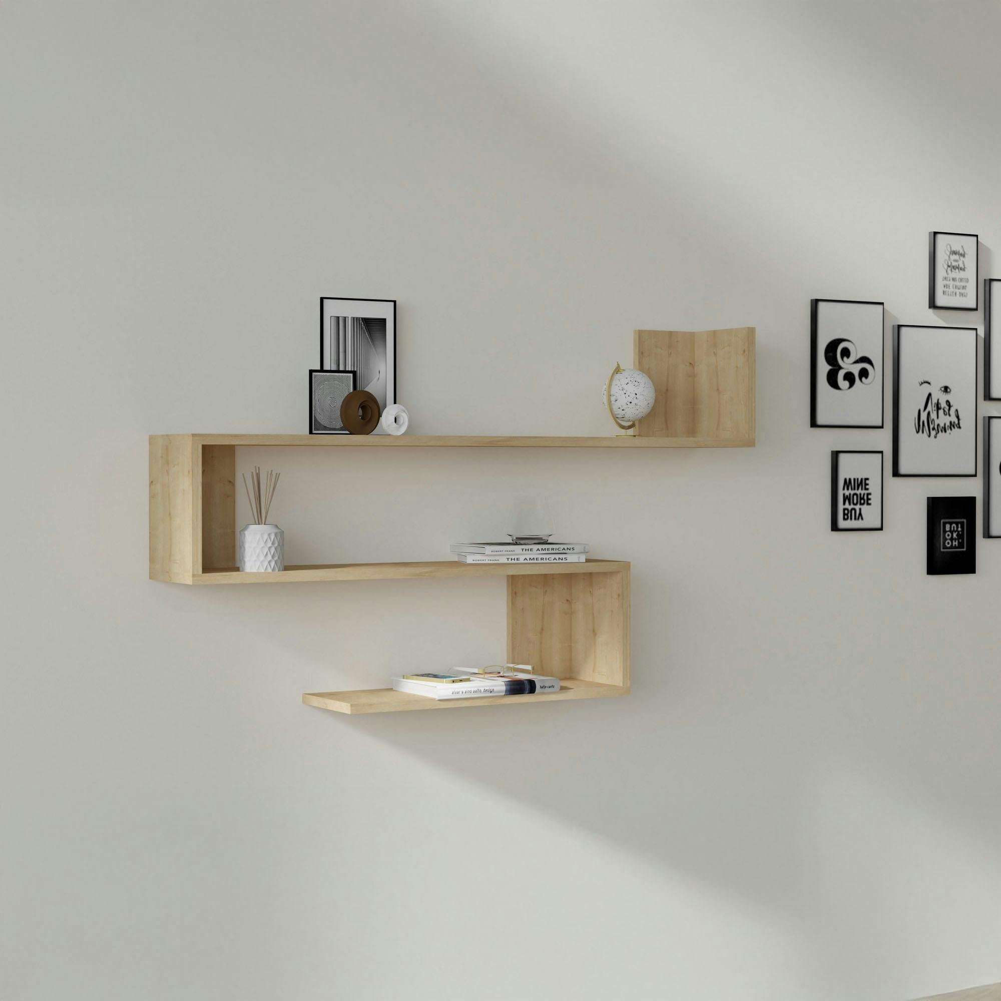 Étagère murale design effet bois clair en zigzag MARFA