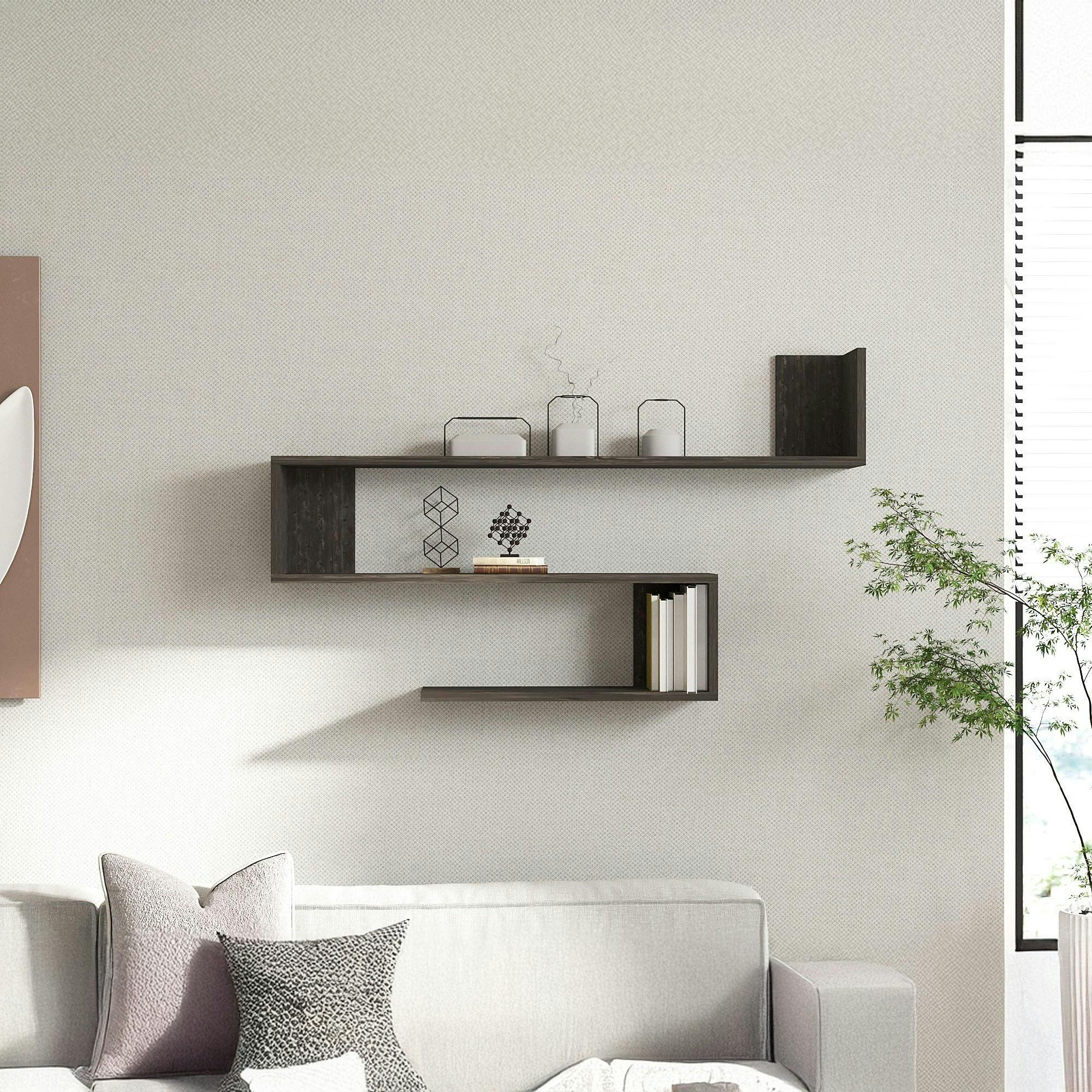 Étagère murale design effet bois gris en zigzag MARFA