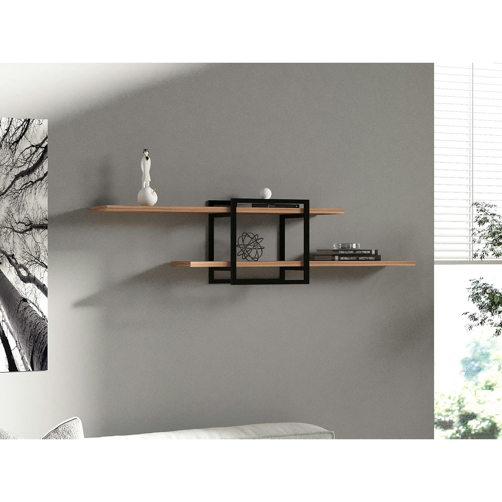 Étagère murale design effet pin - 1 cube, 2 plateaux JENA