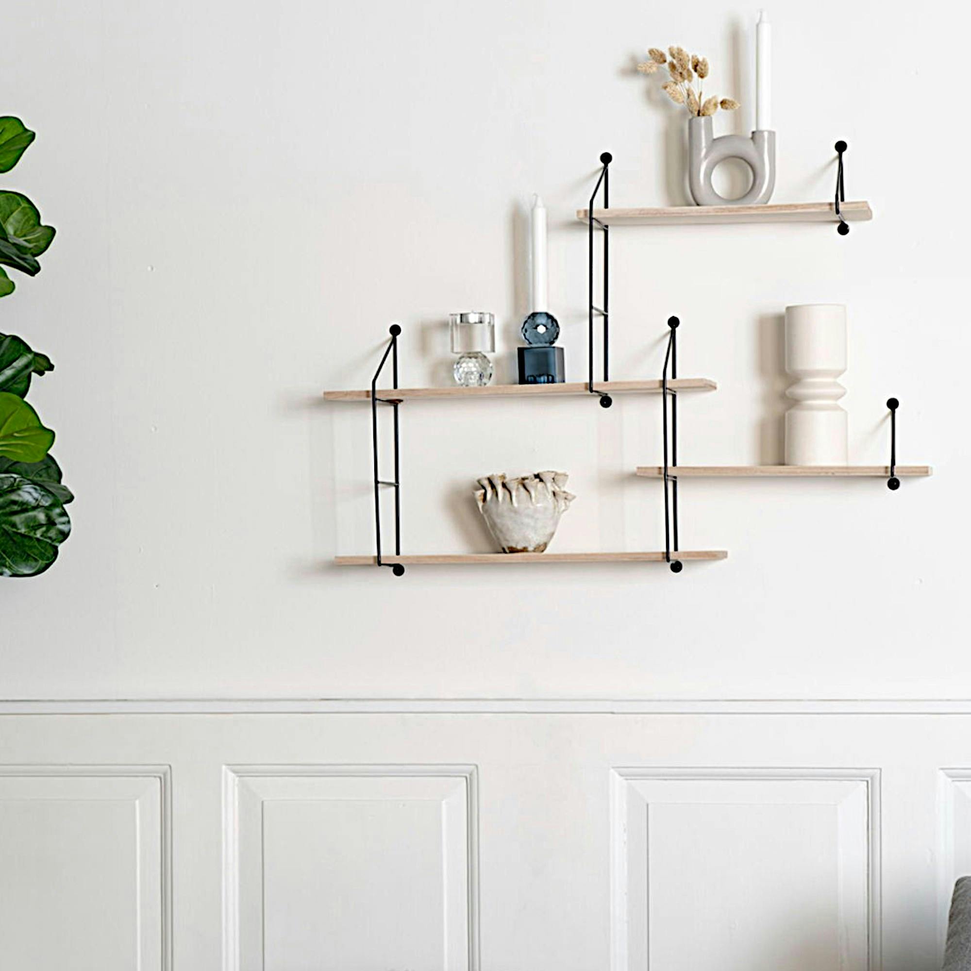Etagère murale déstructurée en métal noir et bois, 4 plateaux TALLINN