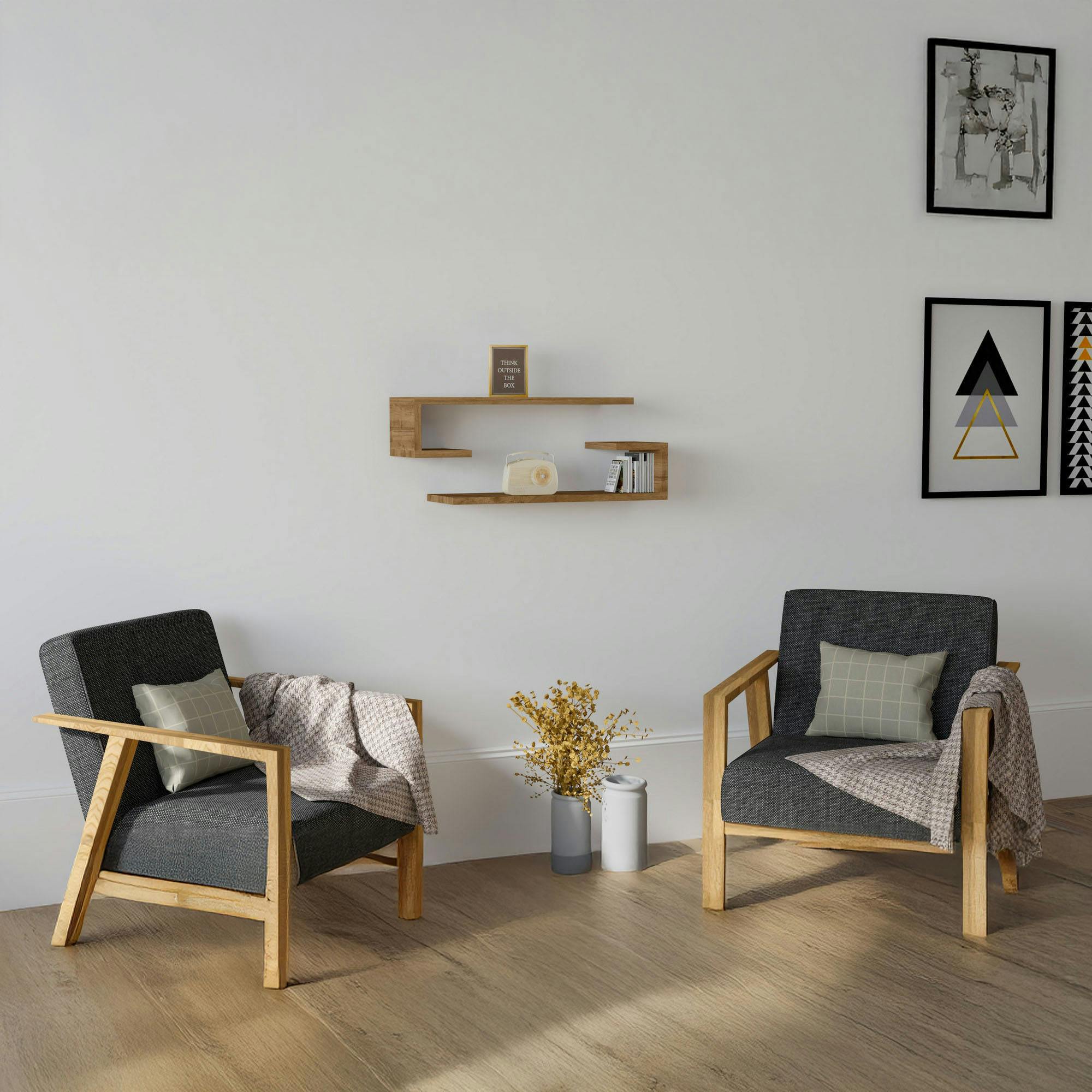 Étagère murale effet bois noyer avec retour (lot de 2) MARFA