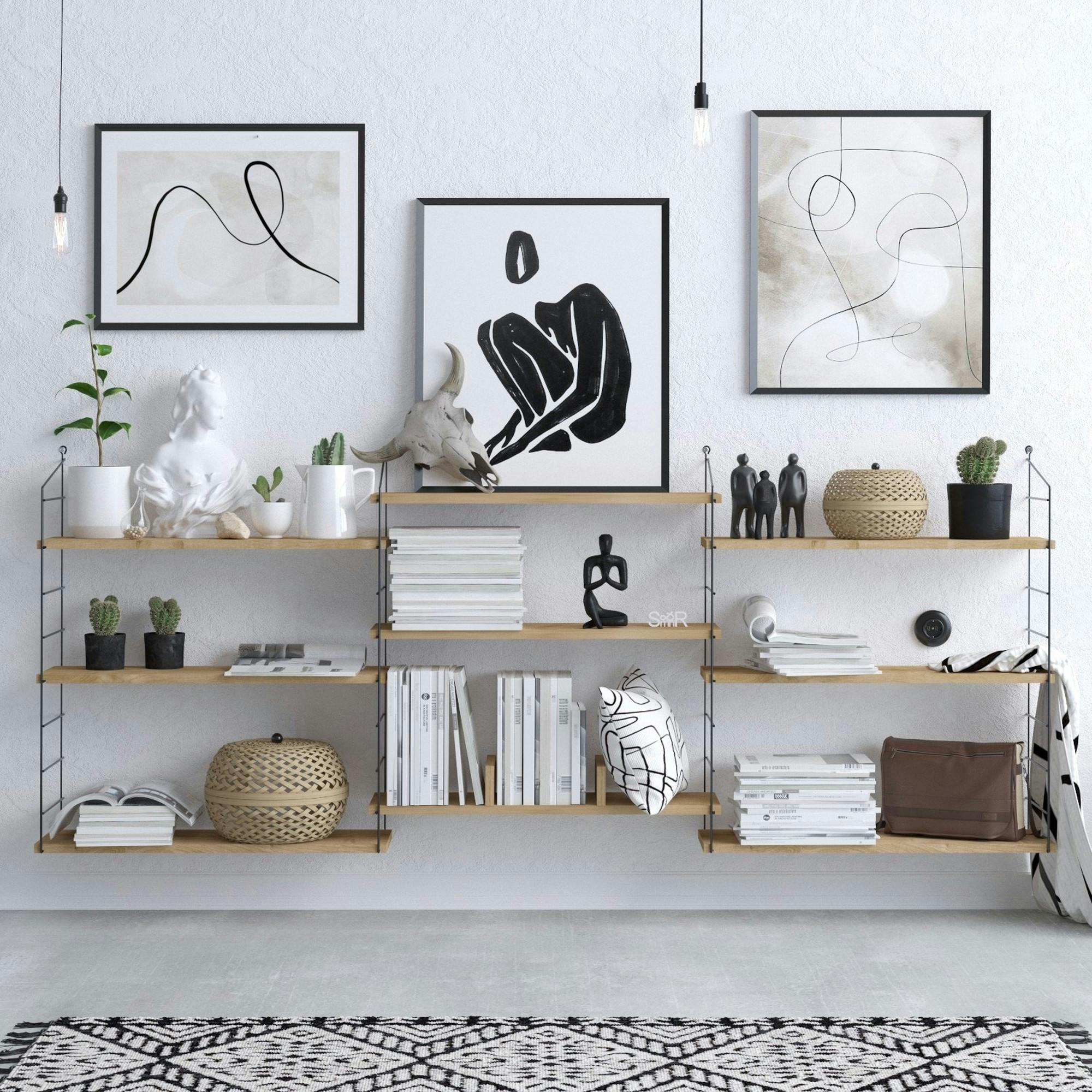 Etagère murale effet chêne clair structure métal noir JENA