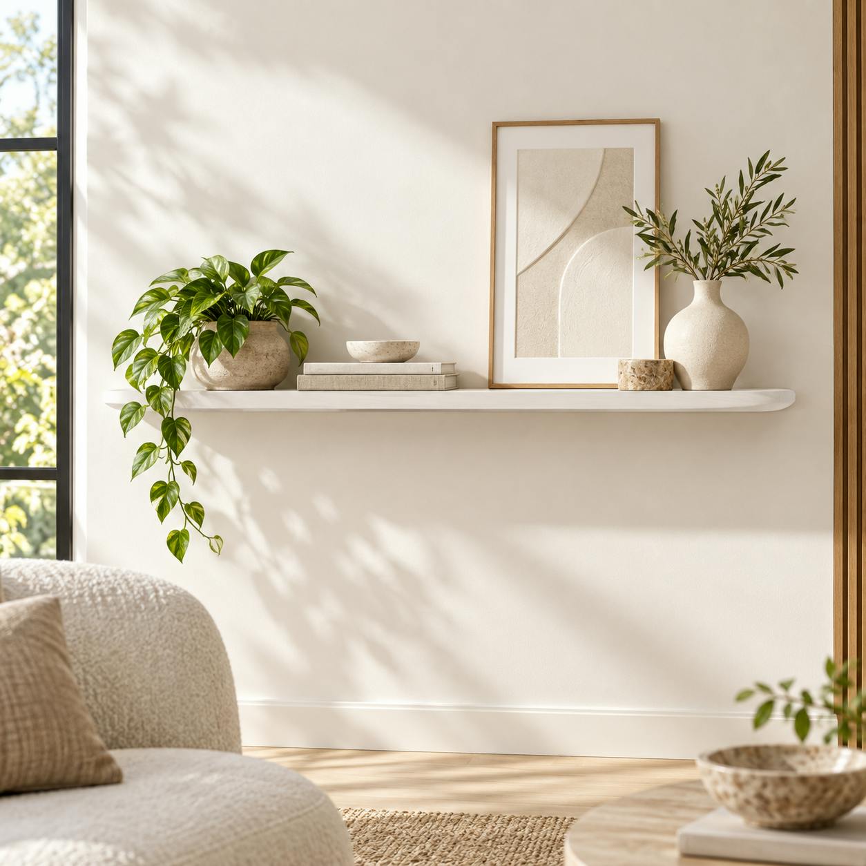 Etagère murale en bois de manguier beige 120 cm ALMA