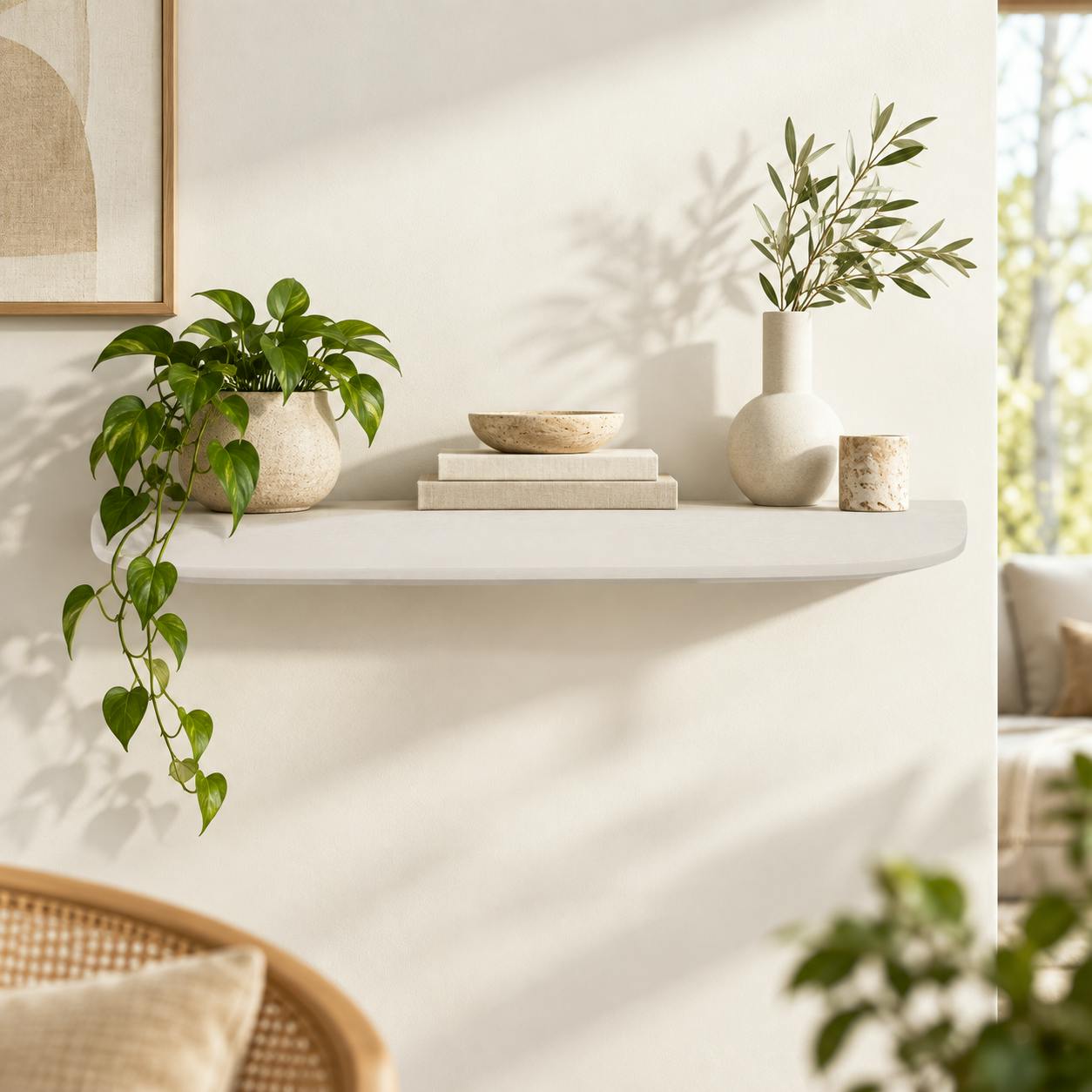 Etagère murale en bois de manguier beige 80 cm ALMA