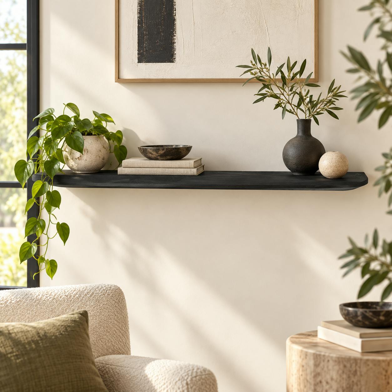 Etagère murale en bois de manguier noir 120 cm ALMA