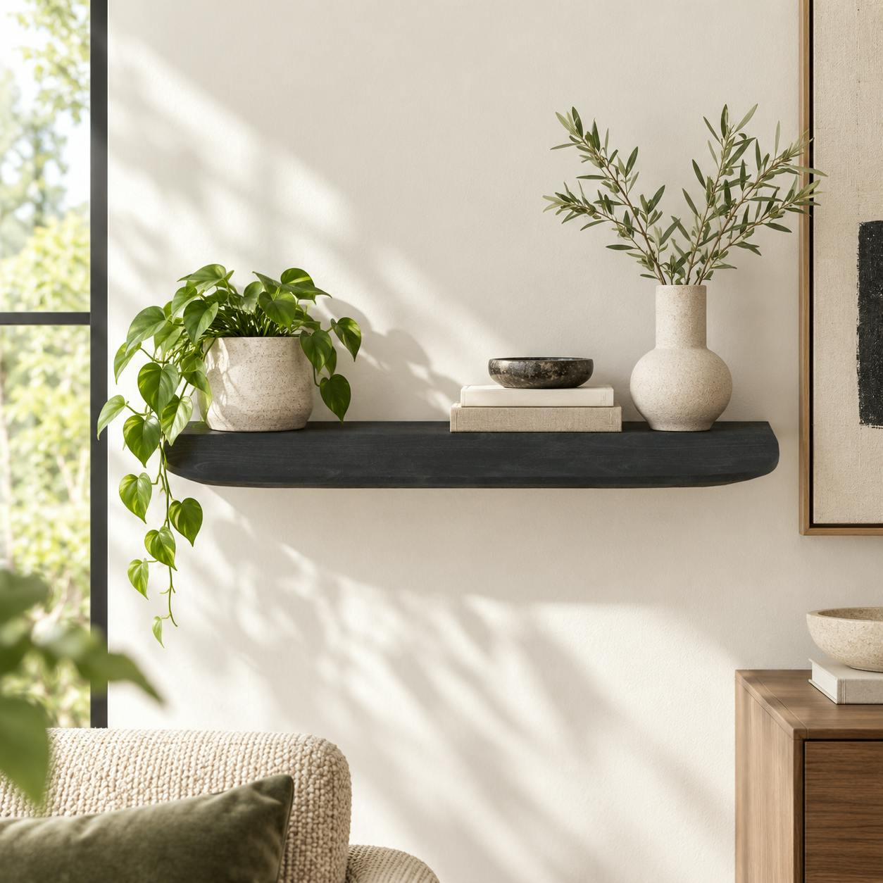 Etagère murale en bois de manguier noir 80 cm ALMA