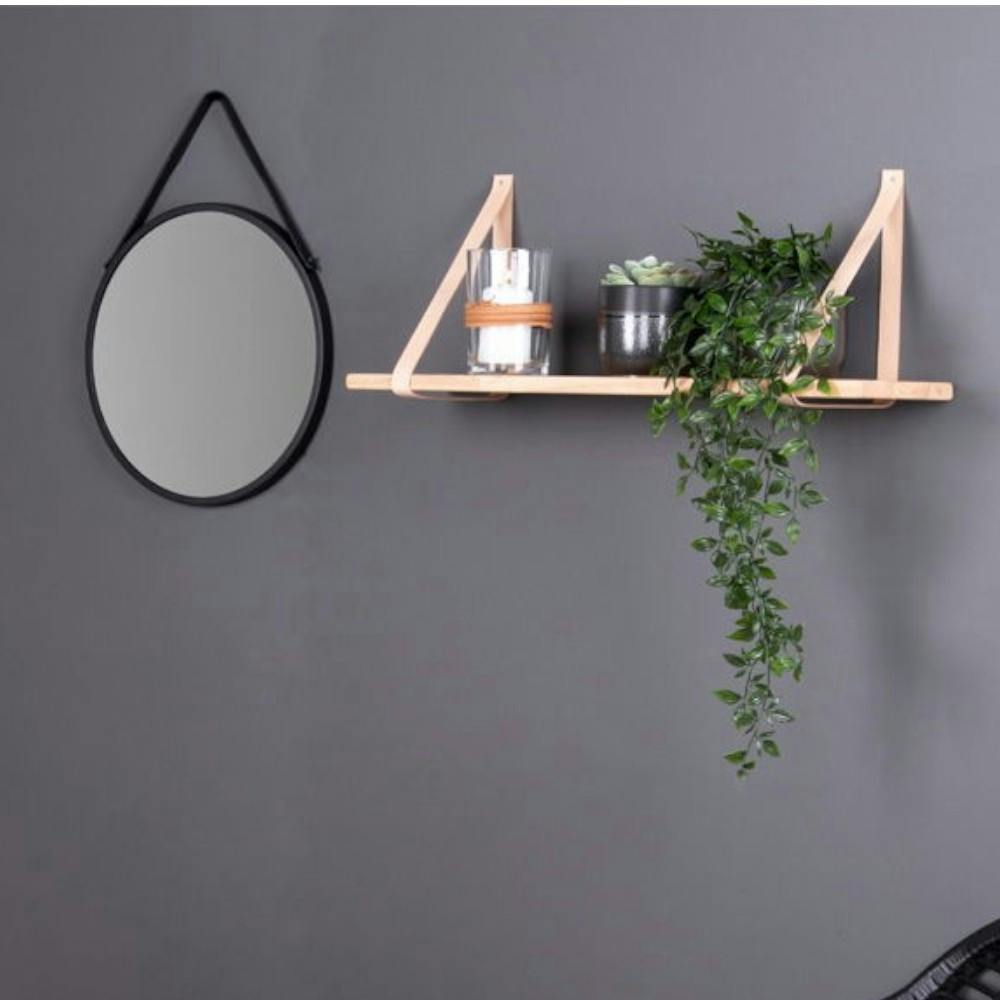 Etagère murale en bois et cuir brun 120 cm TALLINN