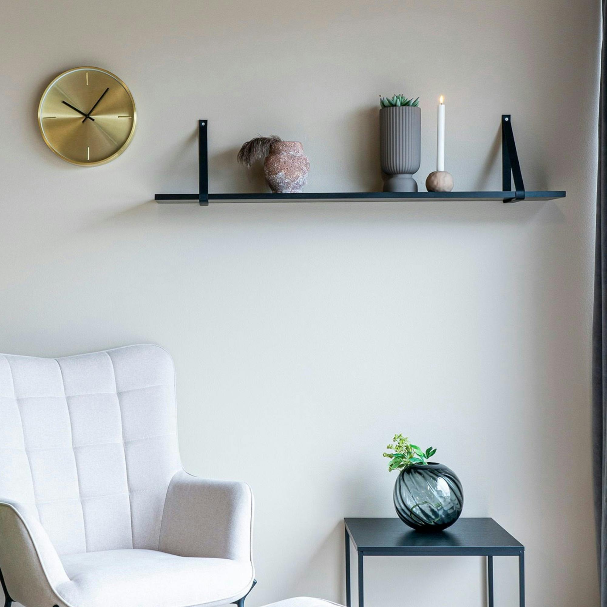 Etagère murale en bois et cuir noir 120 cm TALLINN