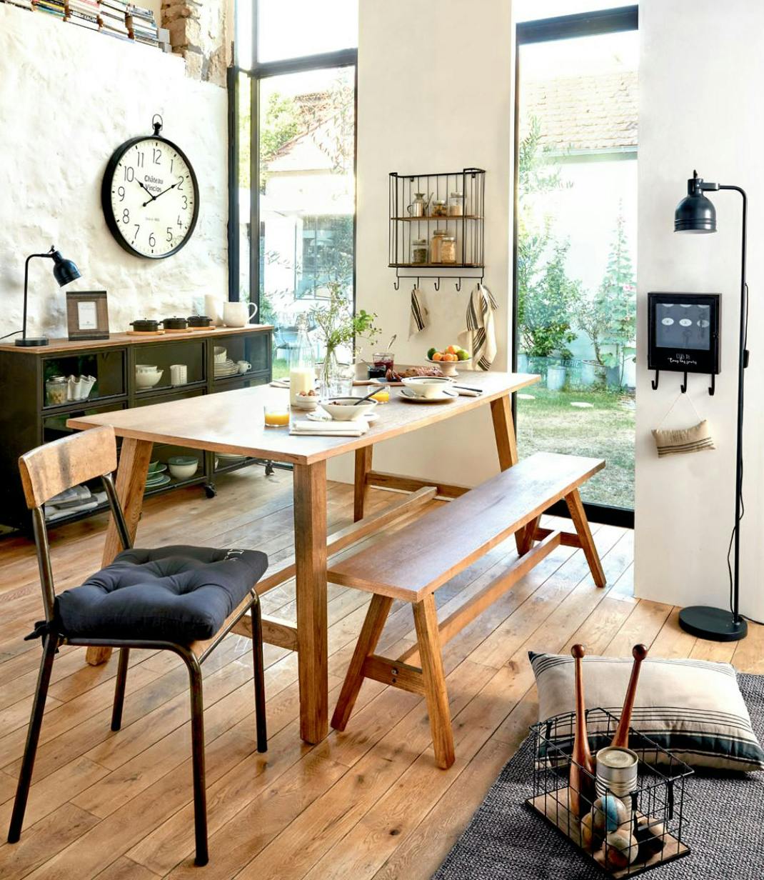 Etagere murale en fil metal et bois avec crochets