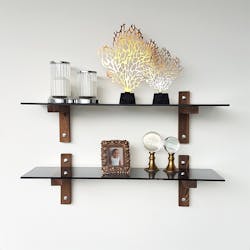 Étagère murale en verre fumé - supports bois foncé (lot de 2) LHASA
