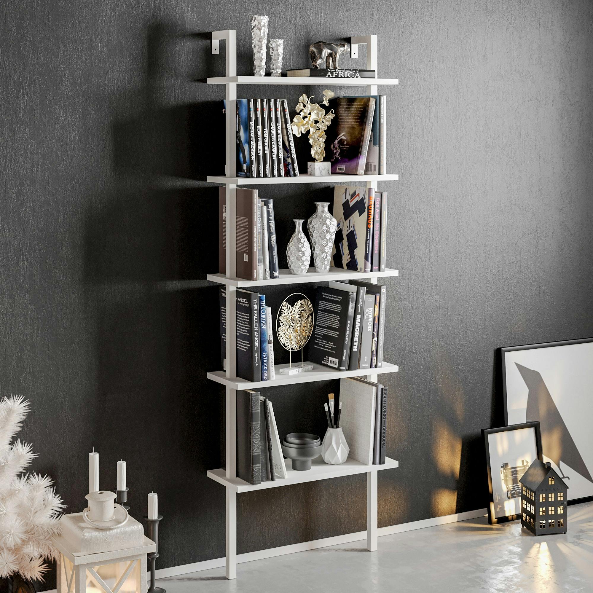 Étagère murale moderne blanche 5 plateaux H. 174 cm JENA