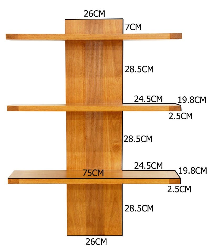 Etagère murale moderne hévéa massif 75cm GALA