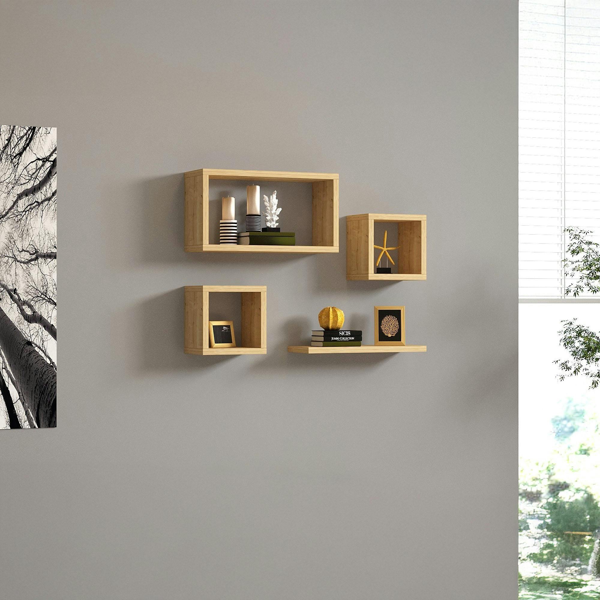 Etagère murale modulable effet bois clair (lot de 4) MARFA