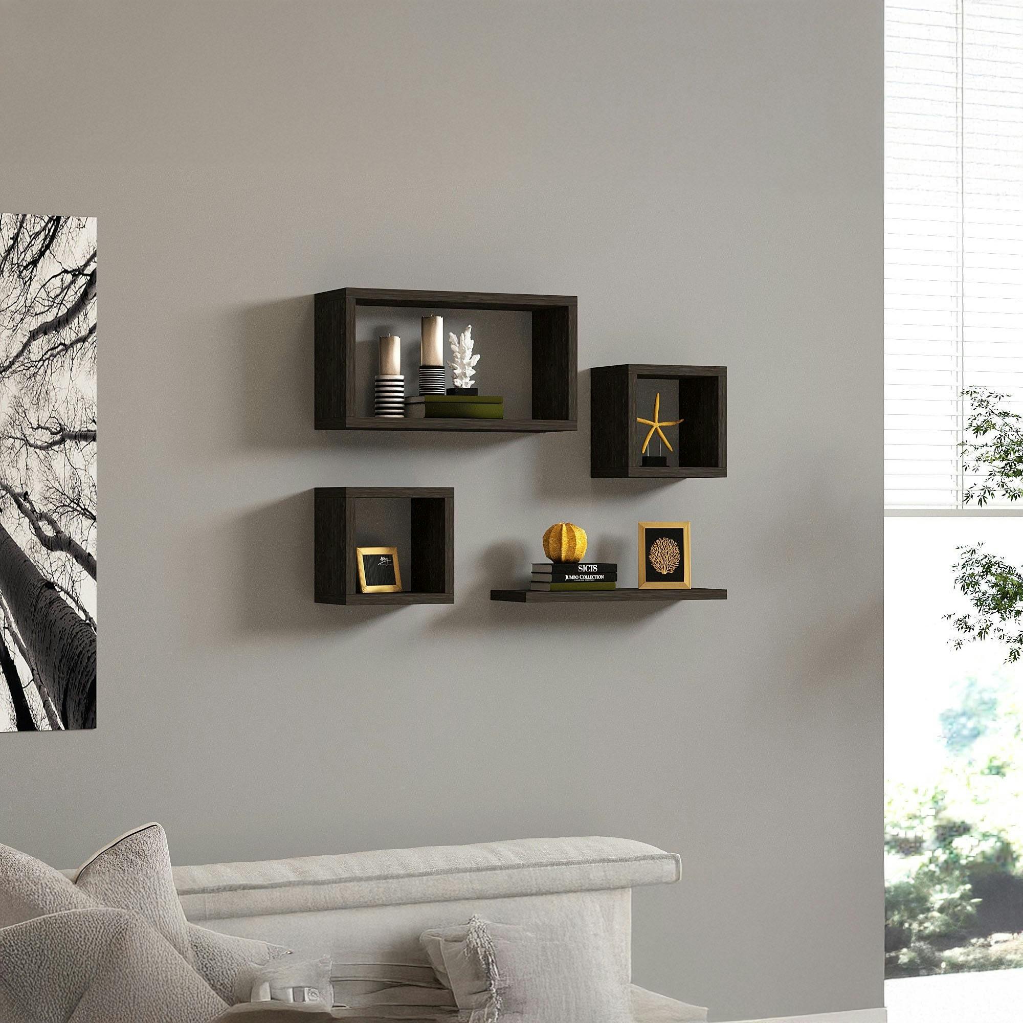 Etagère murale modulable effet bois gris (lot de 4) MARFA